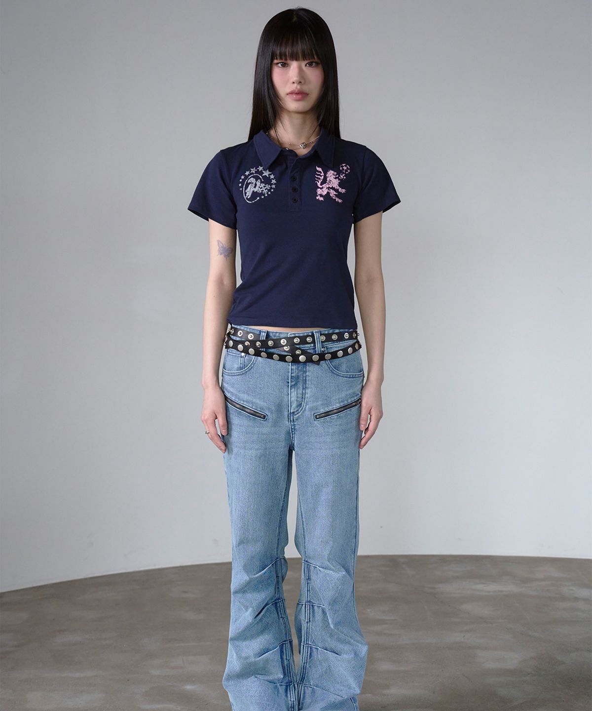 프렌다(PRENDA) LOGO EMBLEM PIQUE POLO SHIRT NAVY