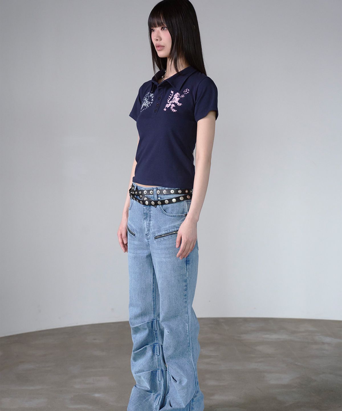 프렌다(PRENDA) LOGO EMBLEM PIQUE POLO SHIRT NAVY