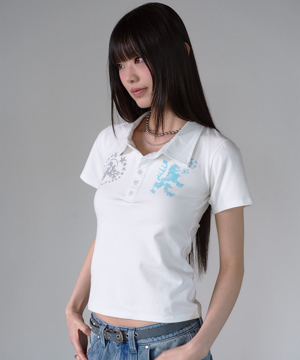 프렌다(PRENDA) LOGO EMBLEM PIQUE POLO SHIRT WHITE