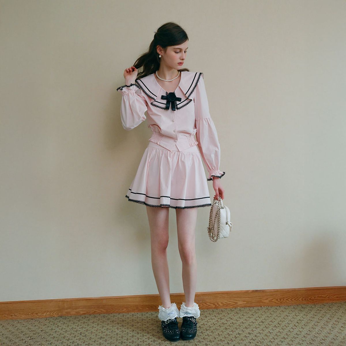 쎄무아듀(CEST MOIDEW) Cest_Pink ribbon shirring skirt