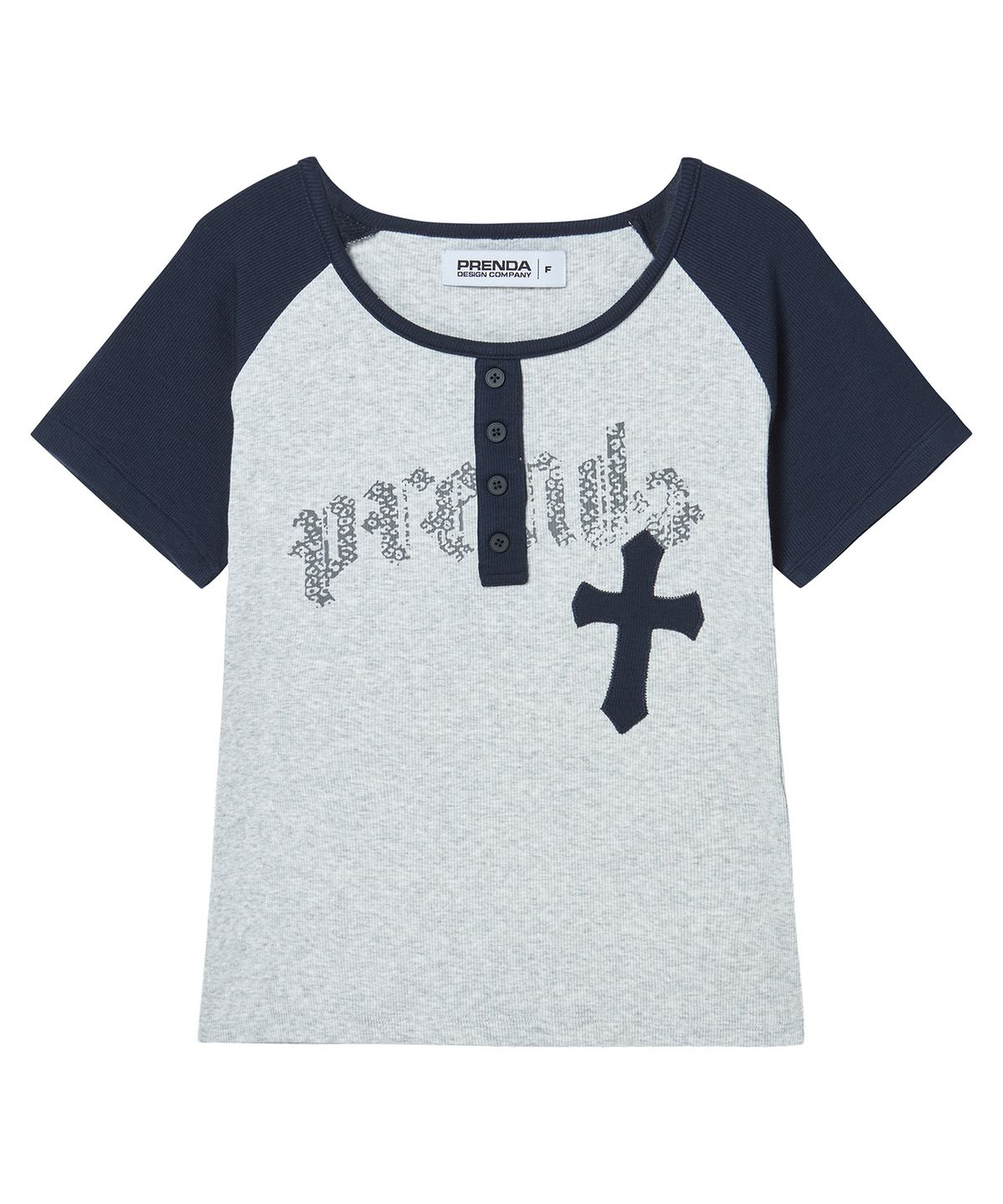 프렌다(PRENDA) CROSS APPLIQUE RAGLAN SHORT SLEEVE GRAY