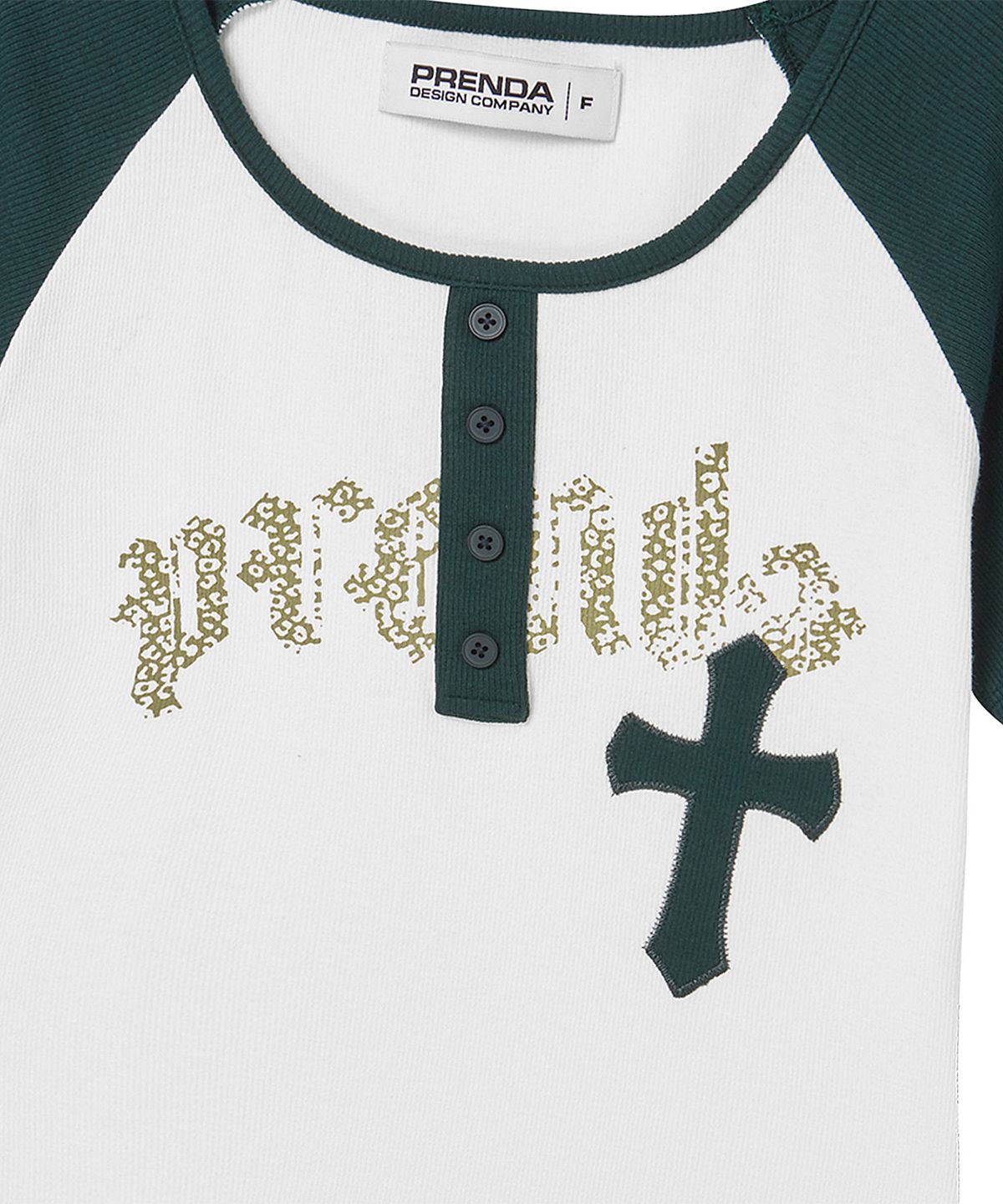 프렌다(PRENDA) CROSS APPLIQUE RAGLAN SHORT SLEEVE IVORY