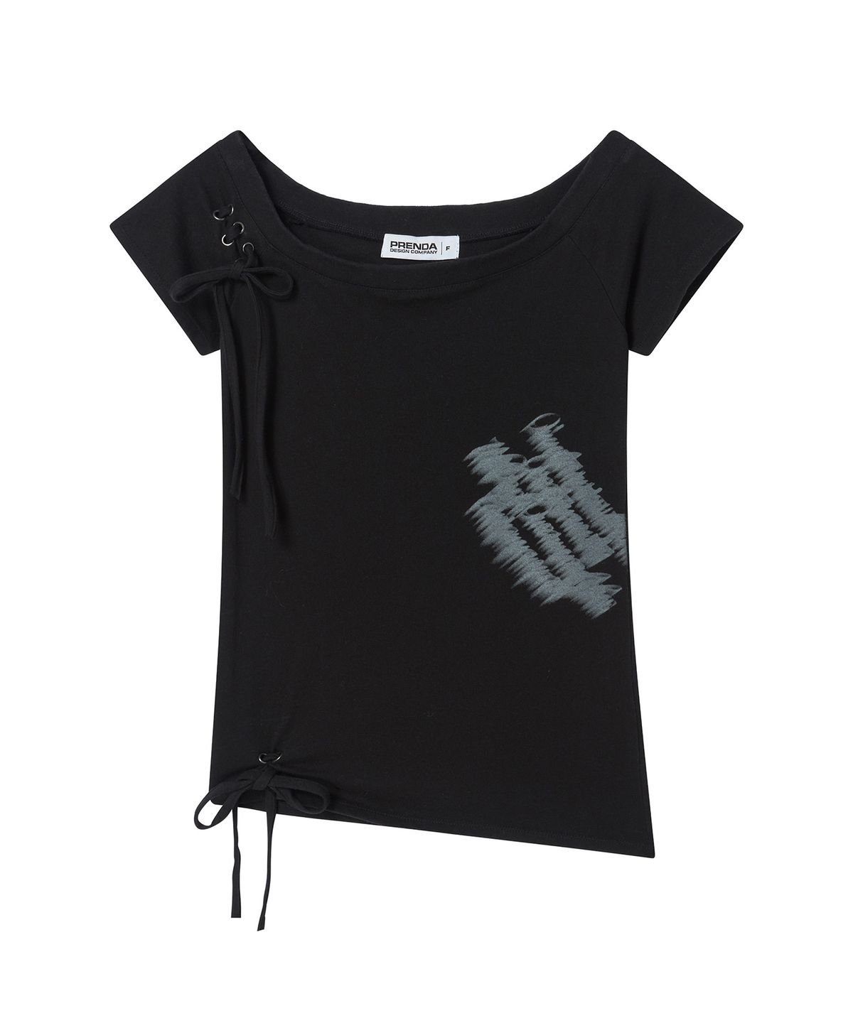 프렌다(PRENDA) CORSET DETAIL ONE-OFF-SHOULDER SHORT SLEEVE BLACK