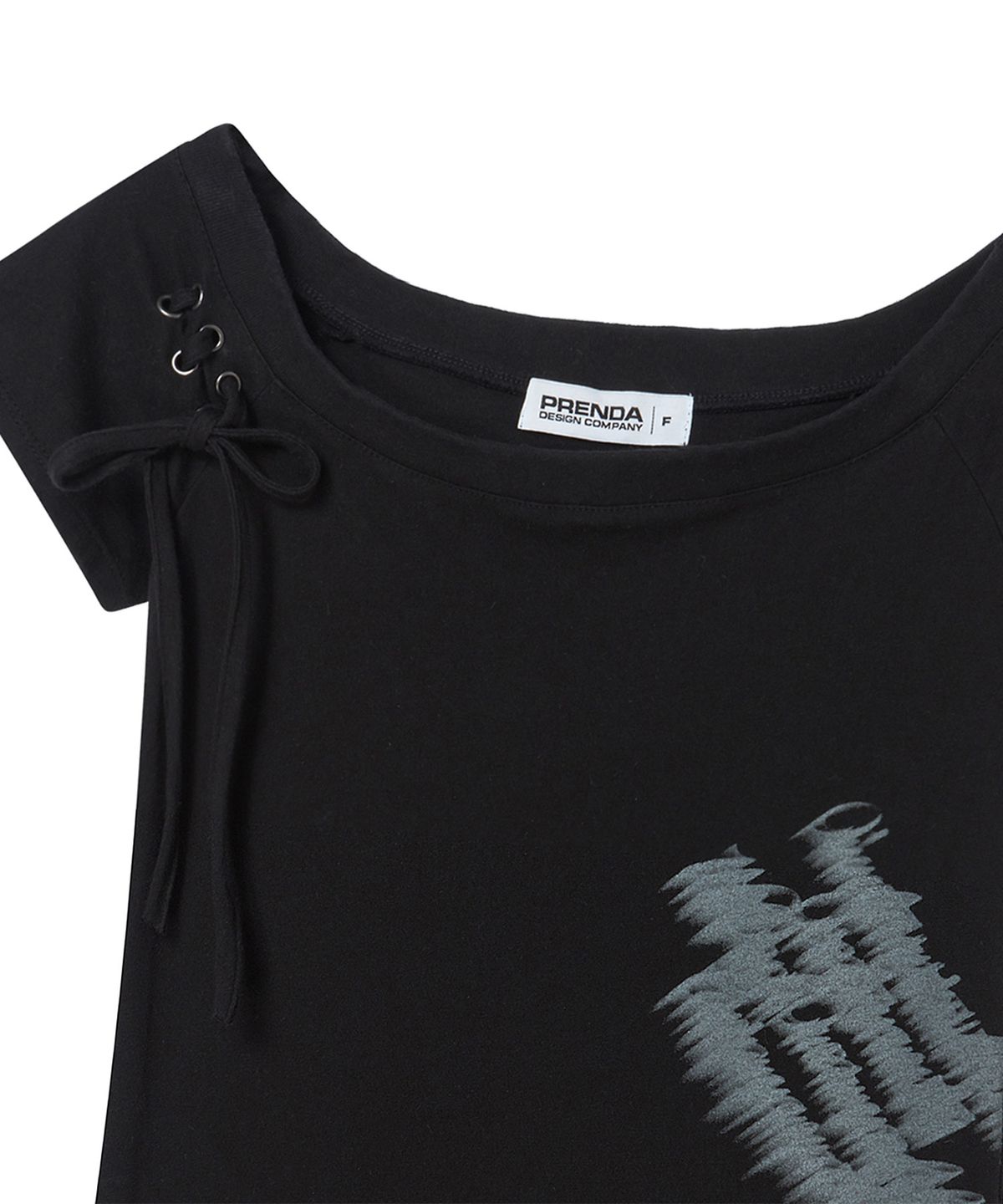 프렌다(PRENDA) CORSET DETAIL ONE-OFF-SHOULDER SHORT SLEEVE BLACK