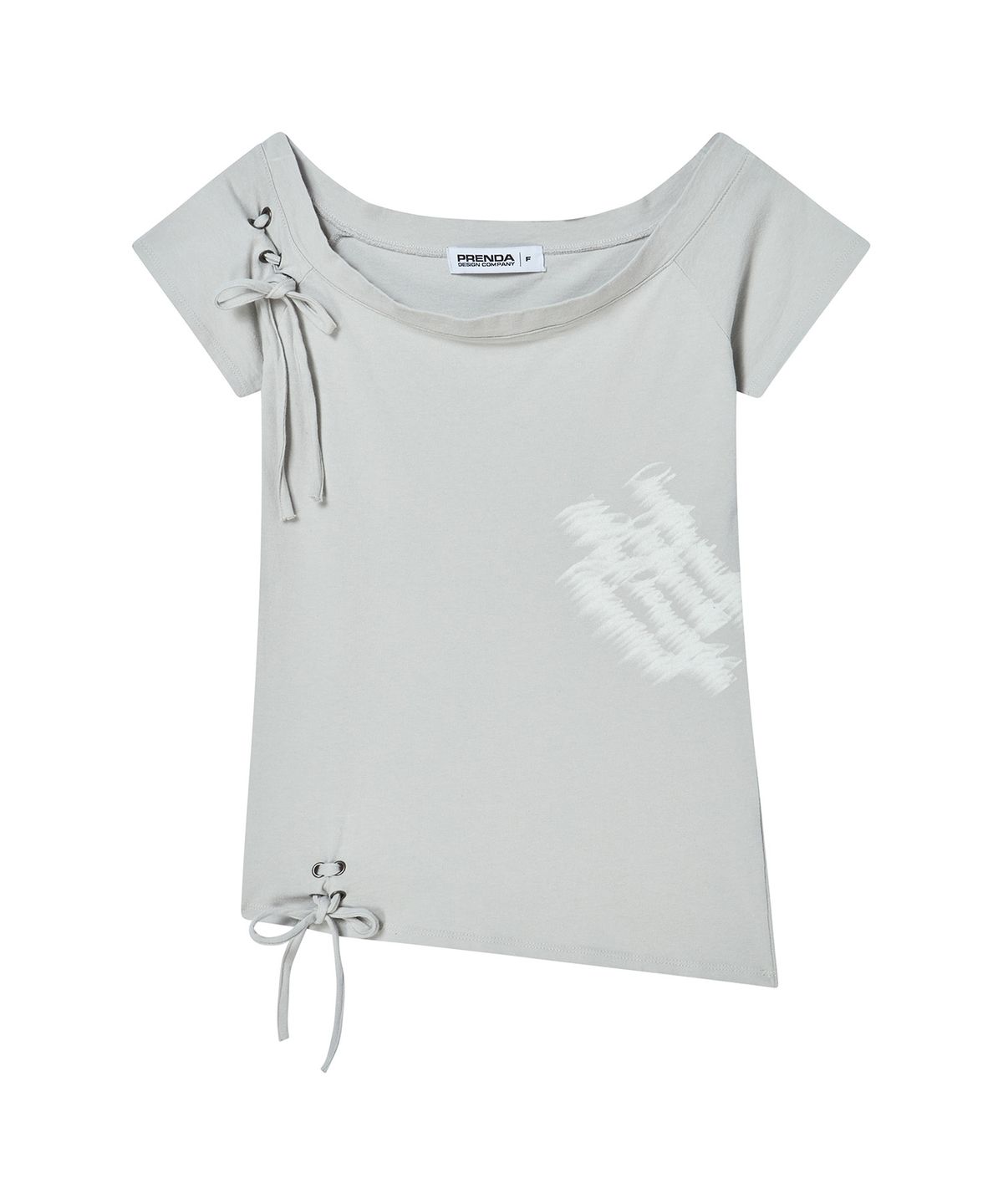 프렌다(PRENDA) CORSET DETAIL ONE-OFF-SHOULDER SHORT SLEEVE GRAY