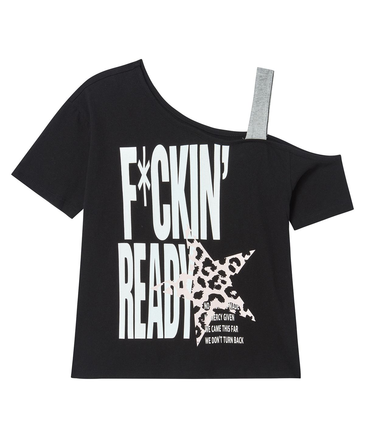 프렌다(PRENDA) LEOPARD STAR OFF-SHOULDER STRAP SHORT SLEEVE BLACK