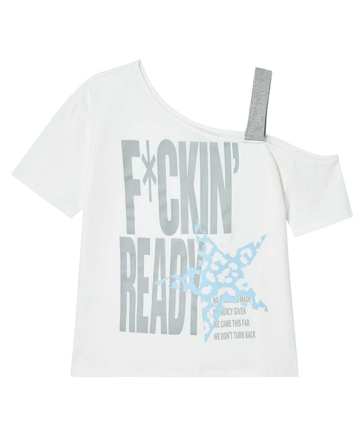 프렌다(PRENDA) LEOPARD STAR OFF-SHOULDER STRAP SHORT SLEEVE WHITE