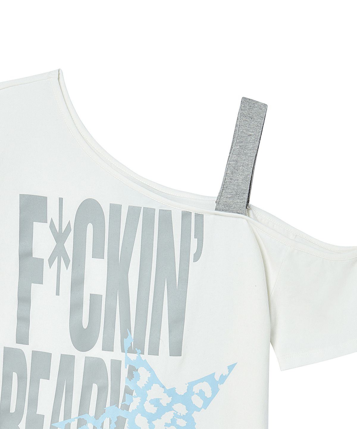 프렌다(PRENDA) LEOPARD STAR OFF-SHOULDER STRAP SHORT SLEEVE WHITE