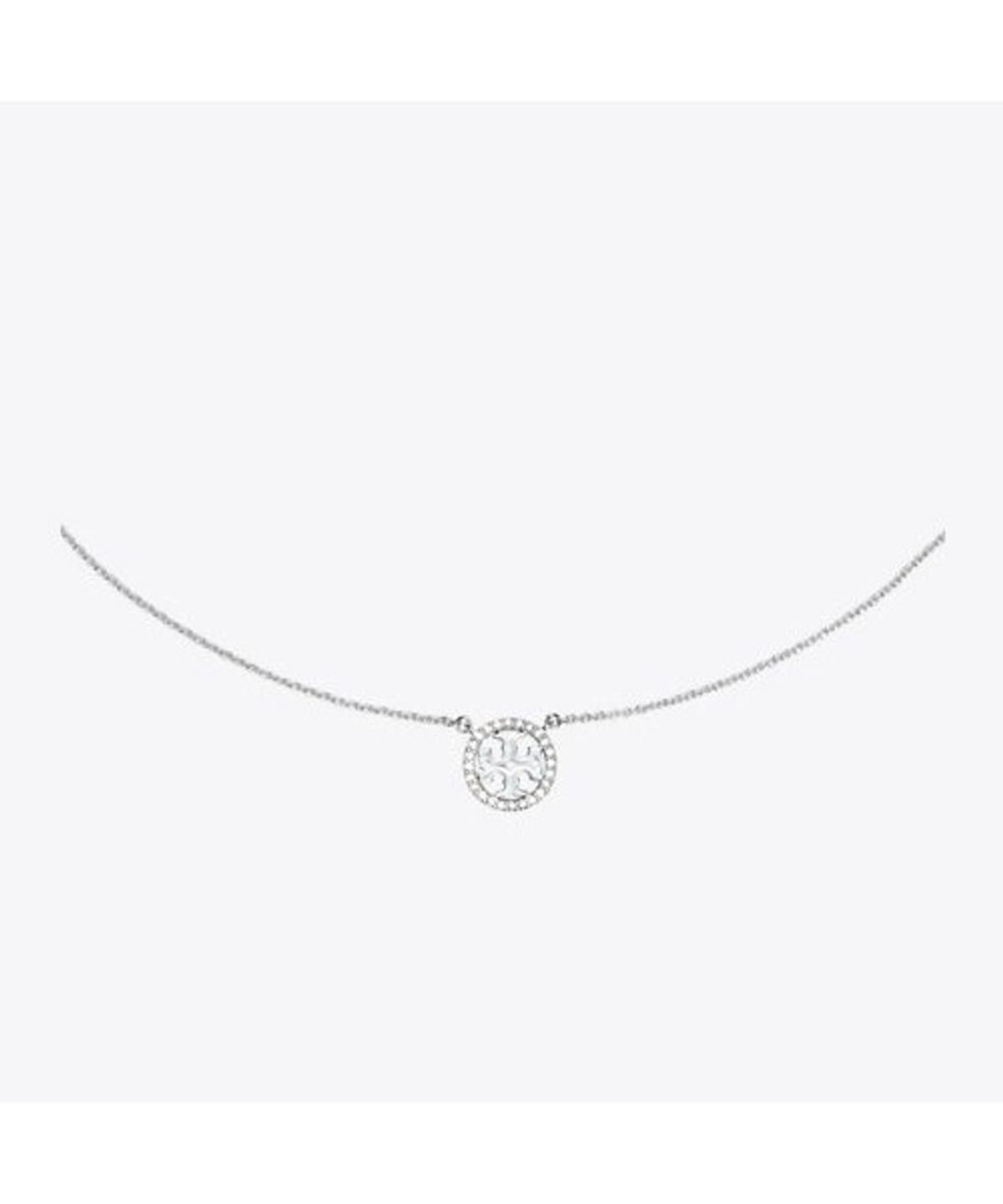 토리버치(TORYBURCH) 아이콘 파베 펜던트 네크레이스 - 토리 실버 / 크리스탈