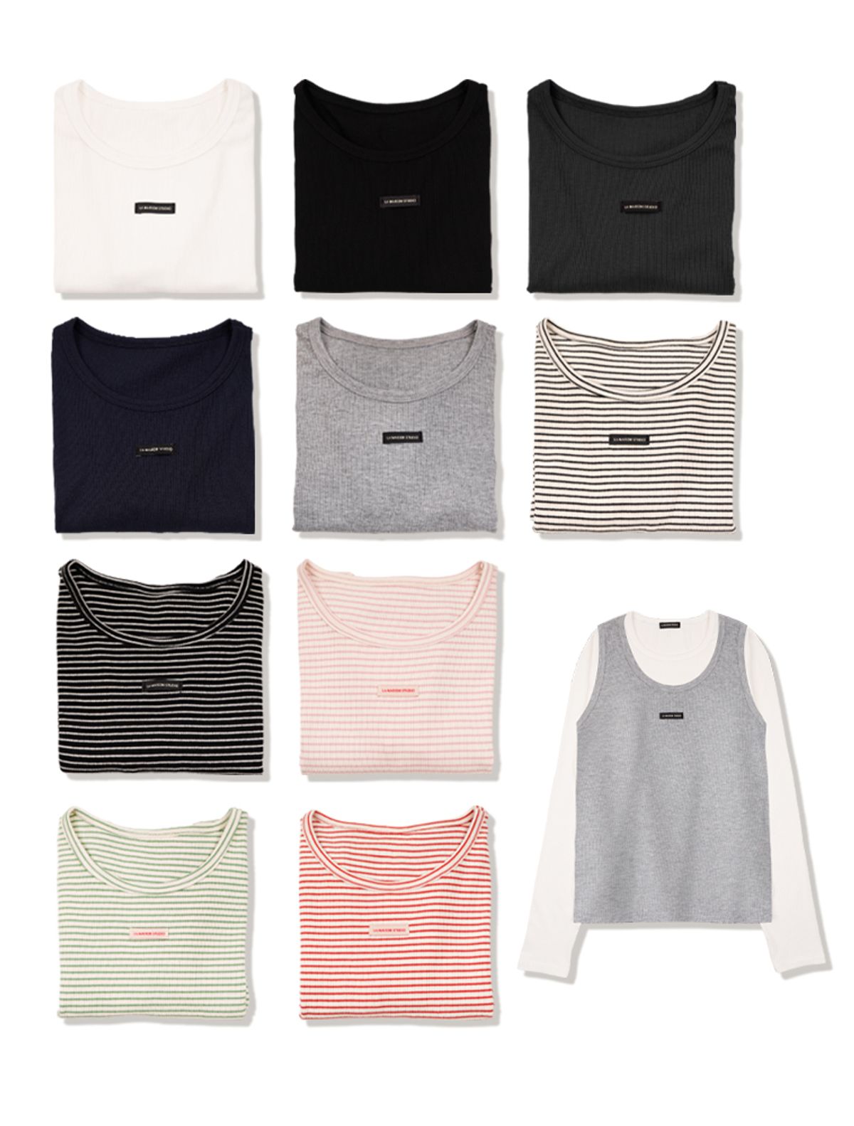 라 메종 스튜디오(LA MAISON STUDIO) (3PACK) 2골지 나시 + 1레이어드 티셔츠 10Color (FCG2TS766W)