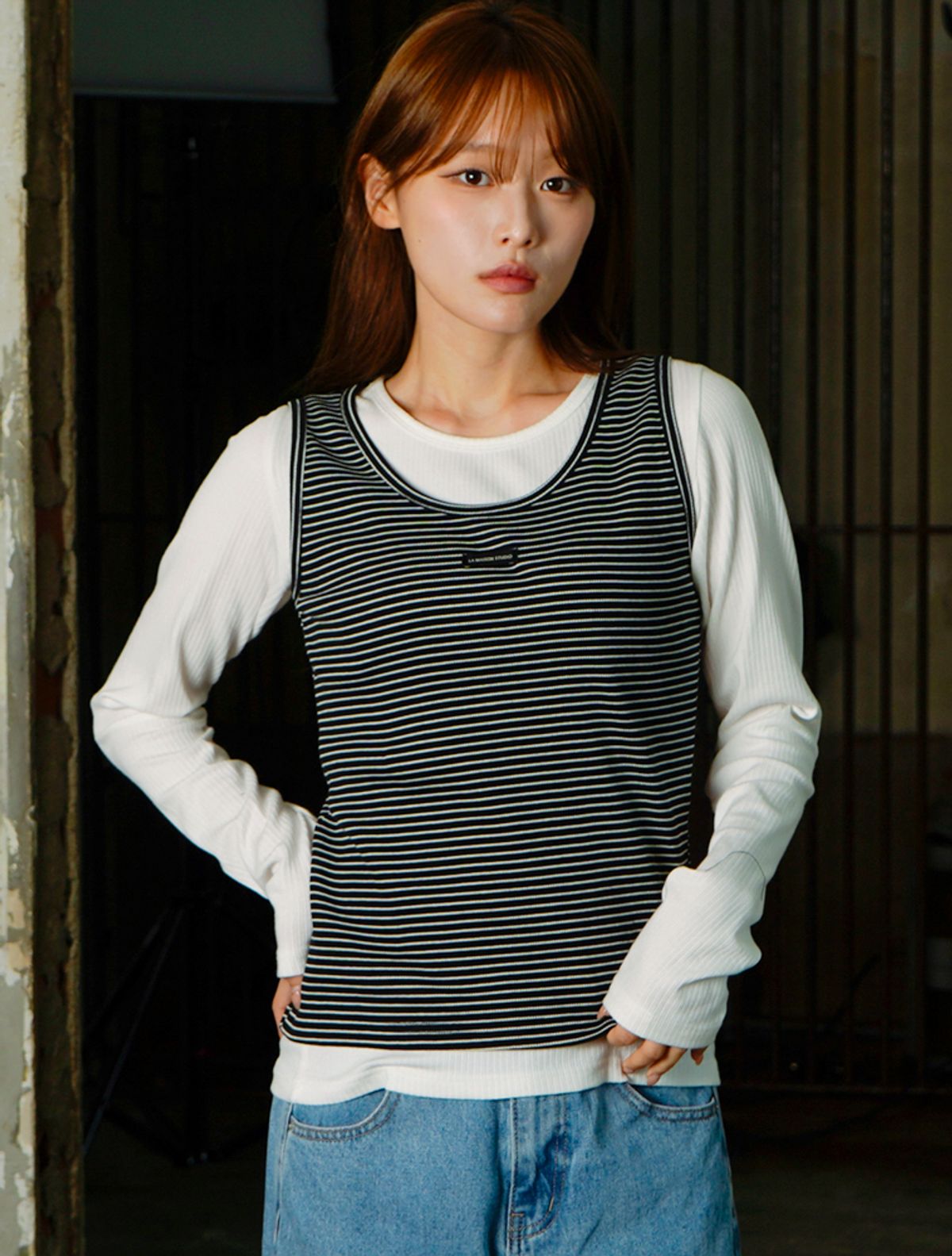 라 메종 스튜디오(LA MAISON STUDIO) (3PACK) 2골지 나시 + 1레이어드 티셔츠 10Color (FCG2TS766W)