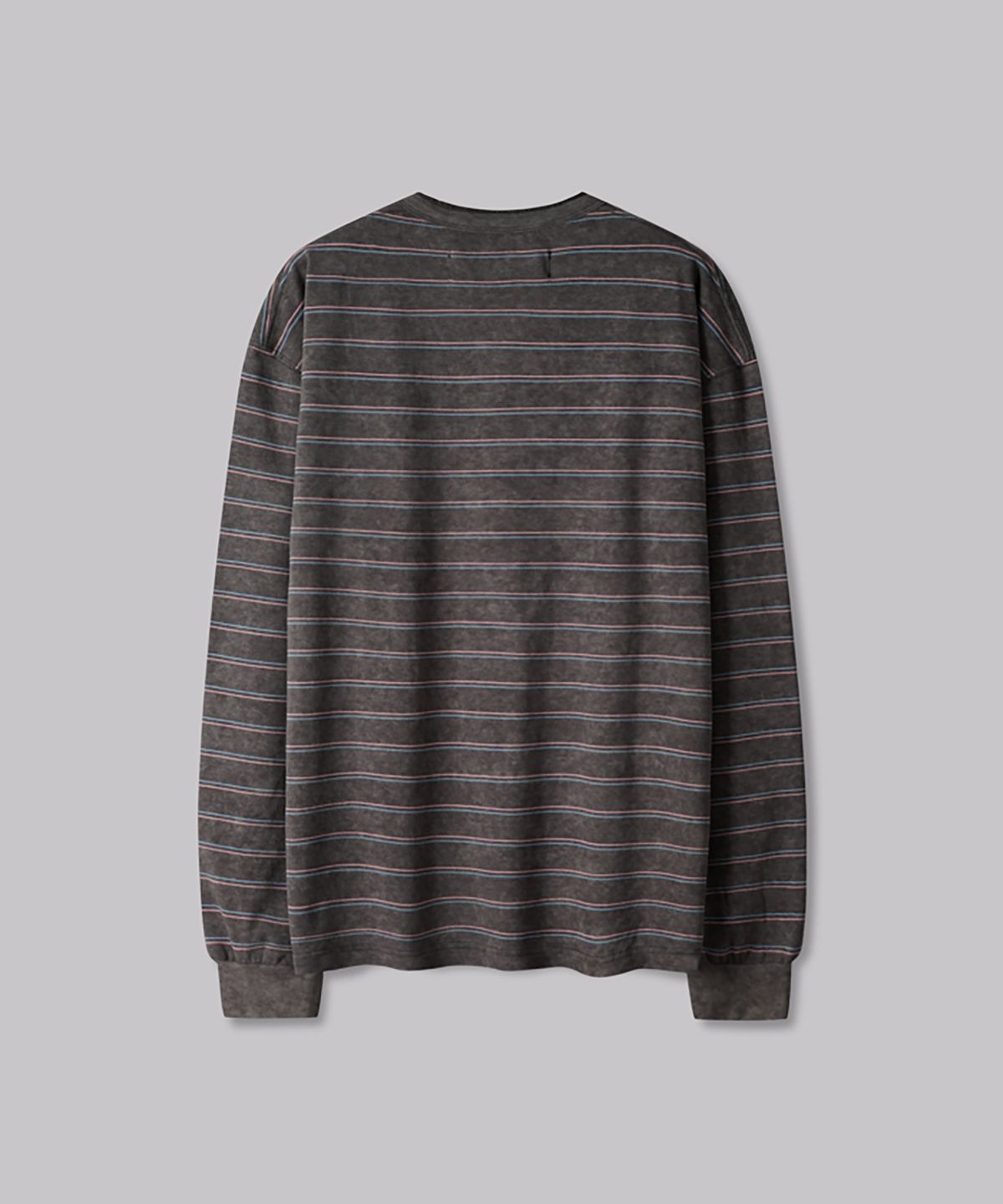 코너블레스(CORNERBLESS) WASHED STRIPE BROWN HENLEY NECK LONG SLEEVE