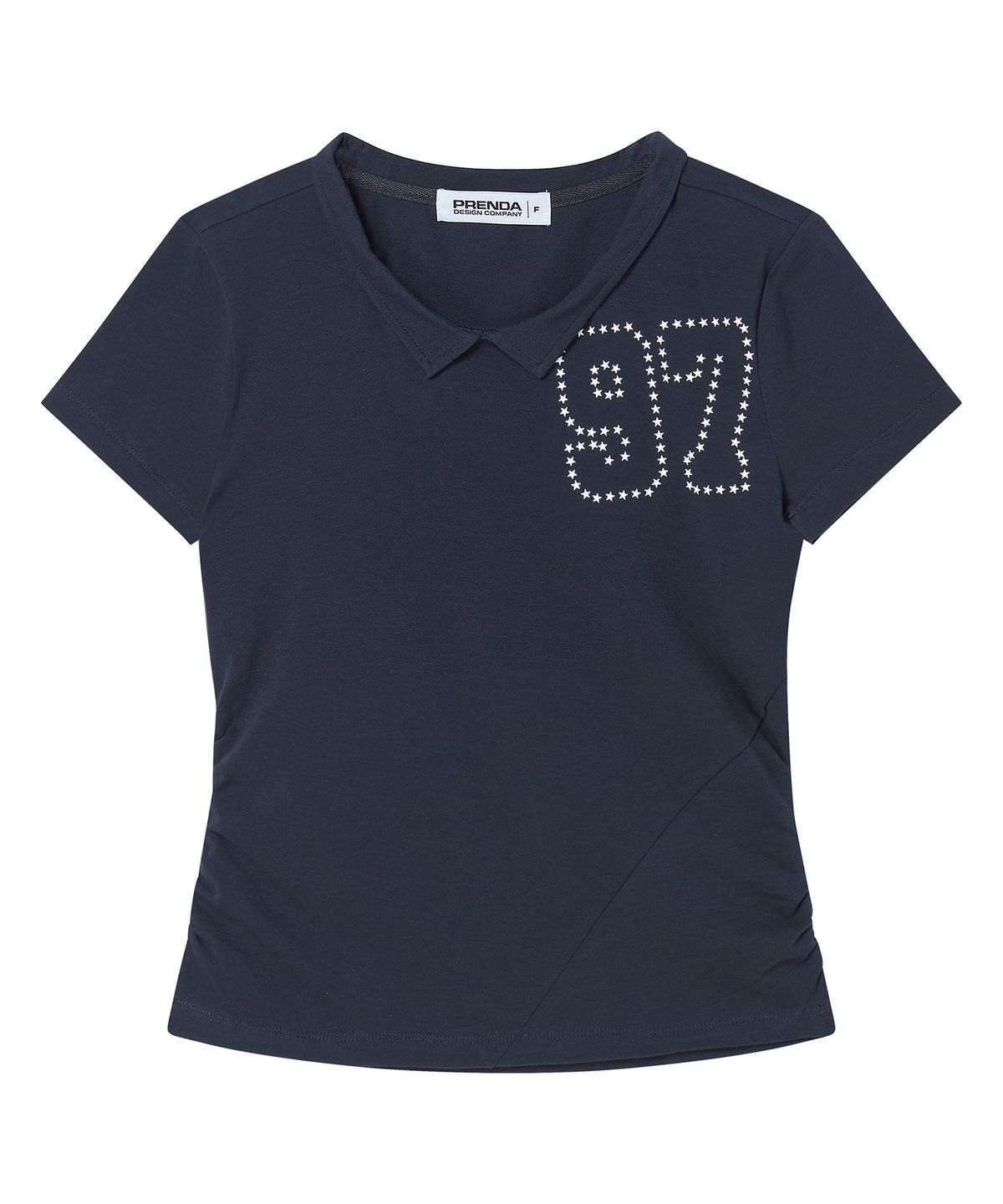 프렌다(PRENDA) 97 SHIRRING INCISION SHORT SLEEVE NAVY