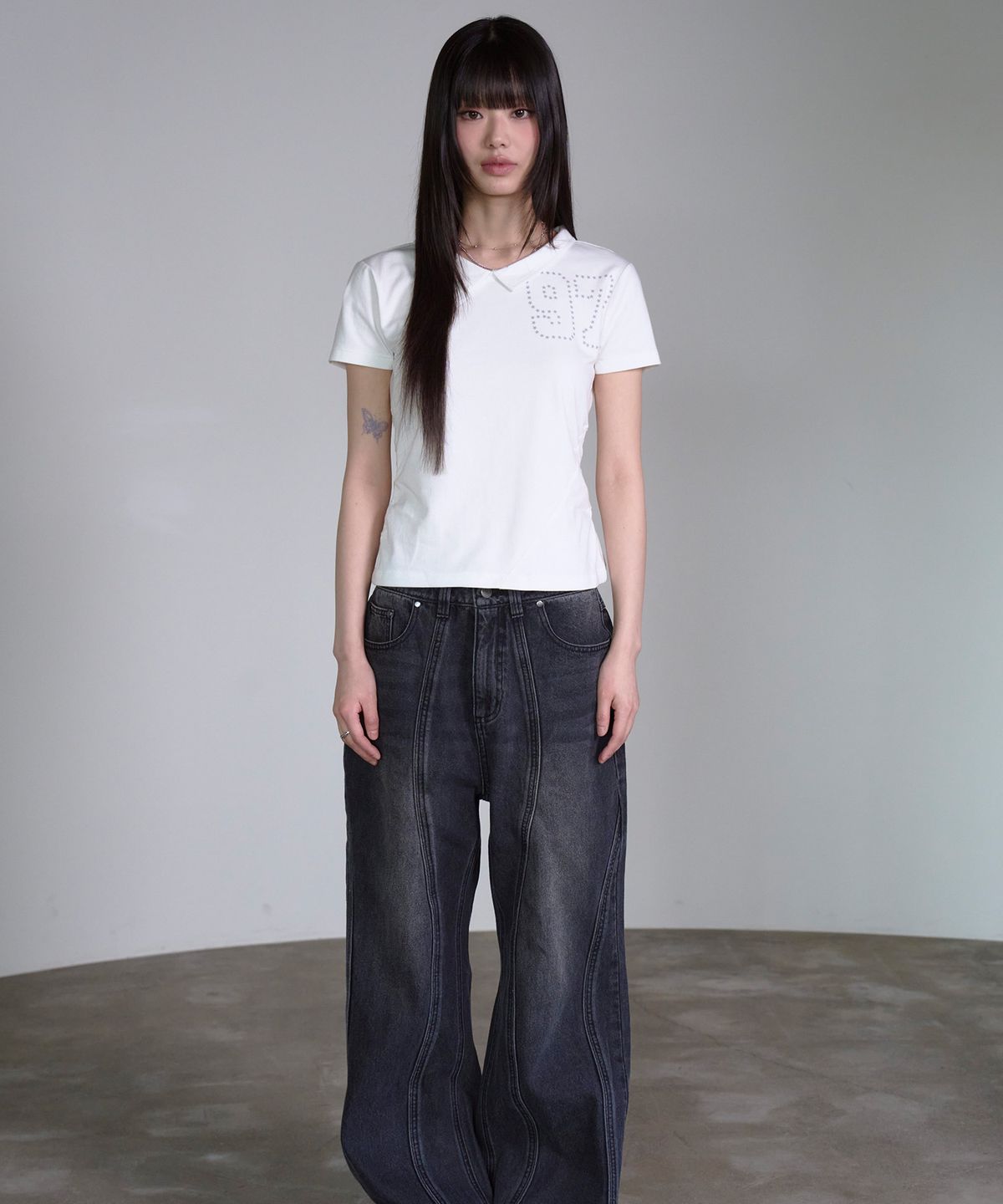 프렌다(PRENDA) 97 SHIRRING INCISION SHORT SLEEVE WHITE