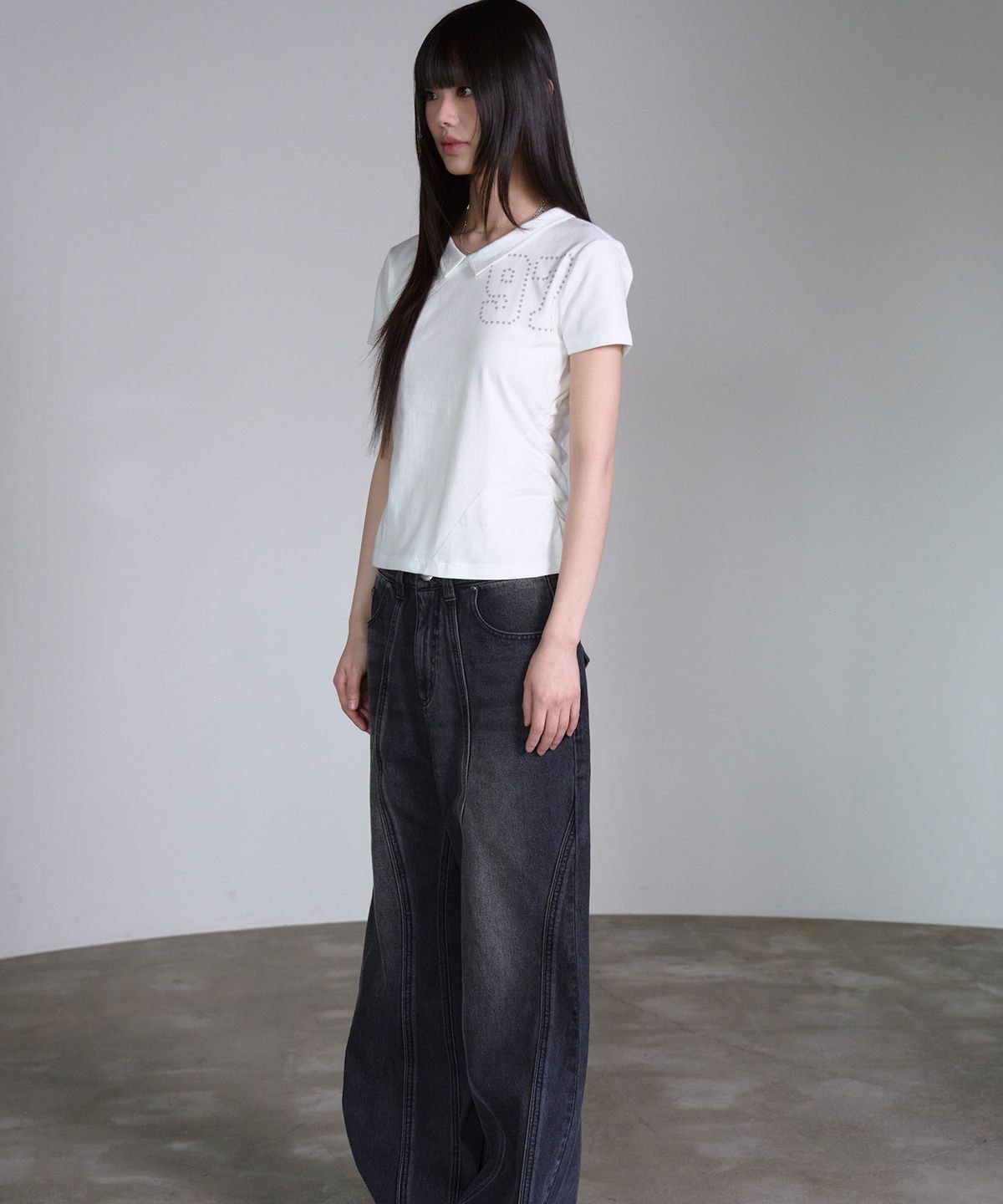 프렌다(PRENDA) 97 SHIRRING INCISION SHORT SLEEVE WHITE