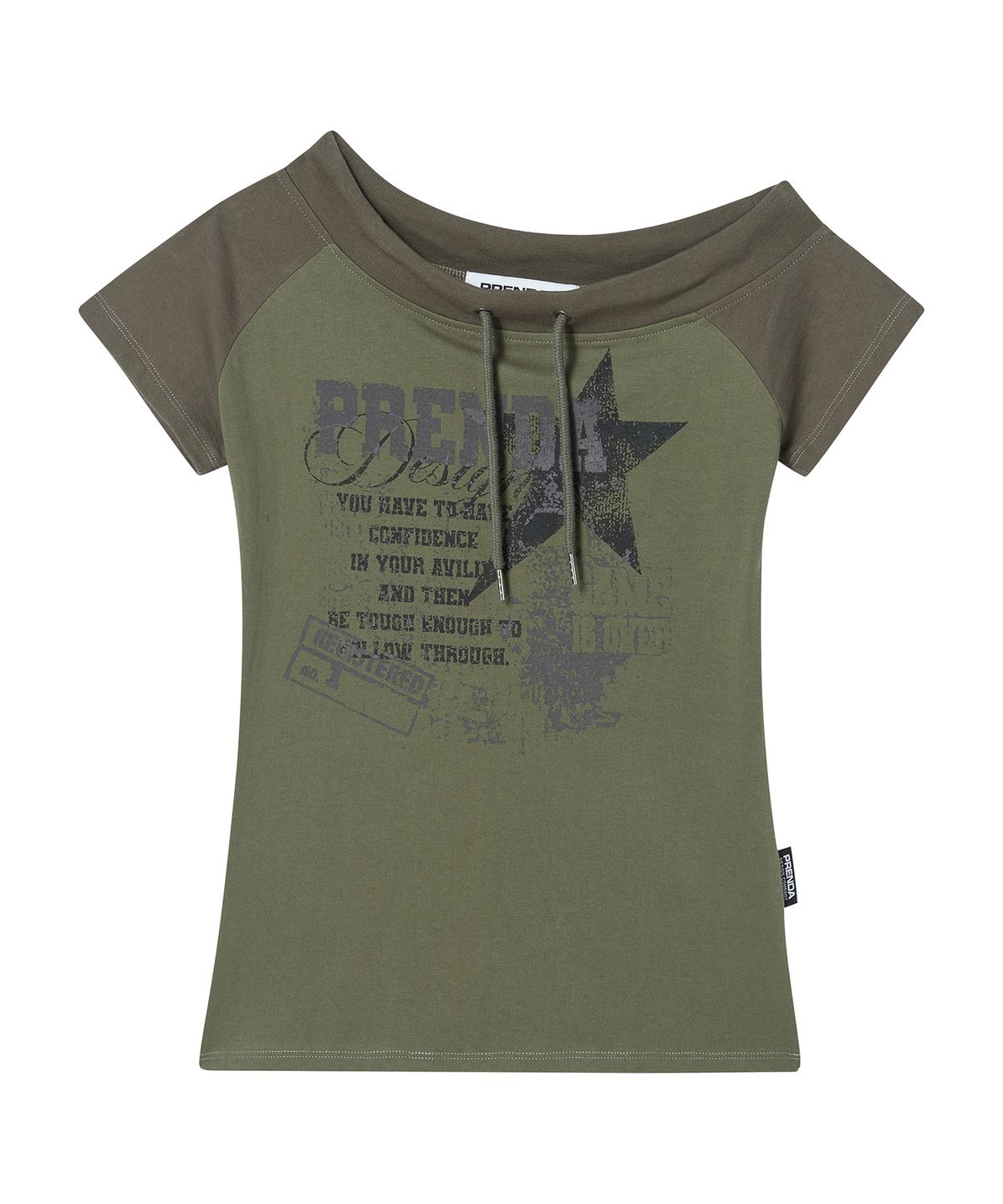 프렌다(PRENDA) STRING OFF SHOULDER SHORT SLEEVE KHAKI