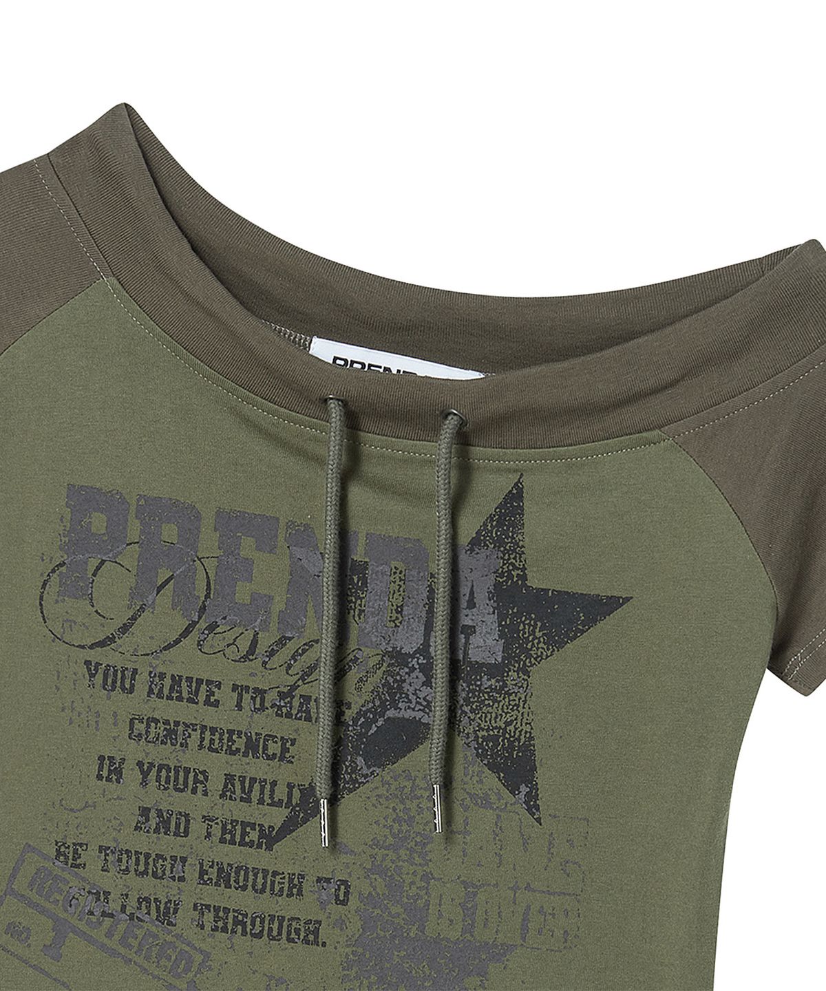 프렌다(PRENDA) STRING OFF SHOULDER SHORT SLEEVE KHAKI