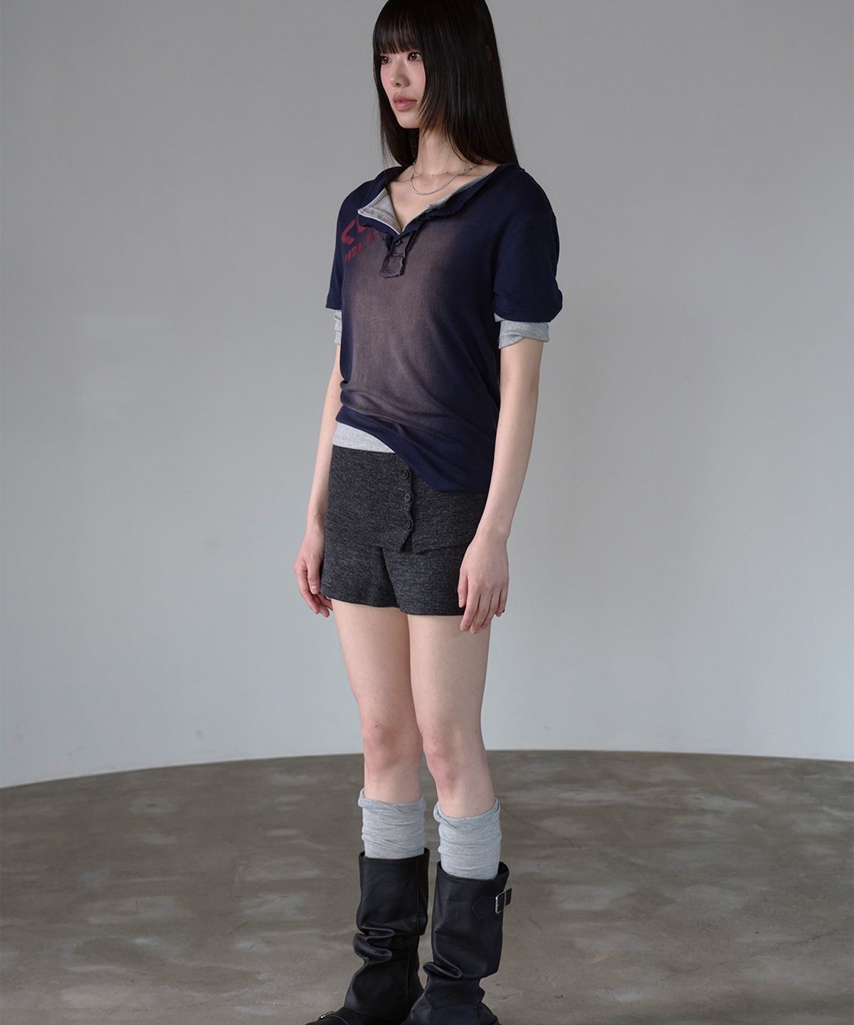프렌다(PRENDA) HENRY NECK 97 LOGO SHORT SLEEVE NAVY