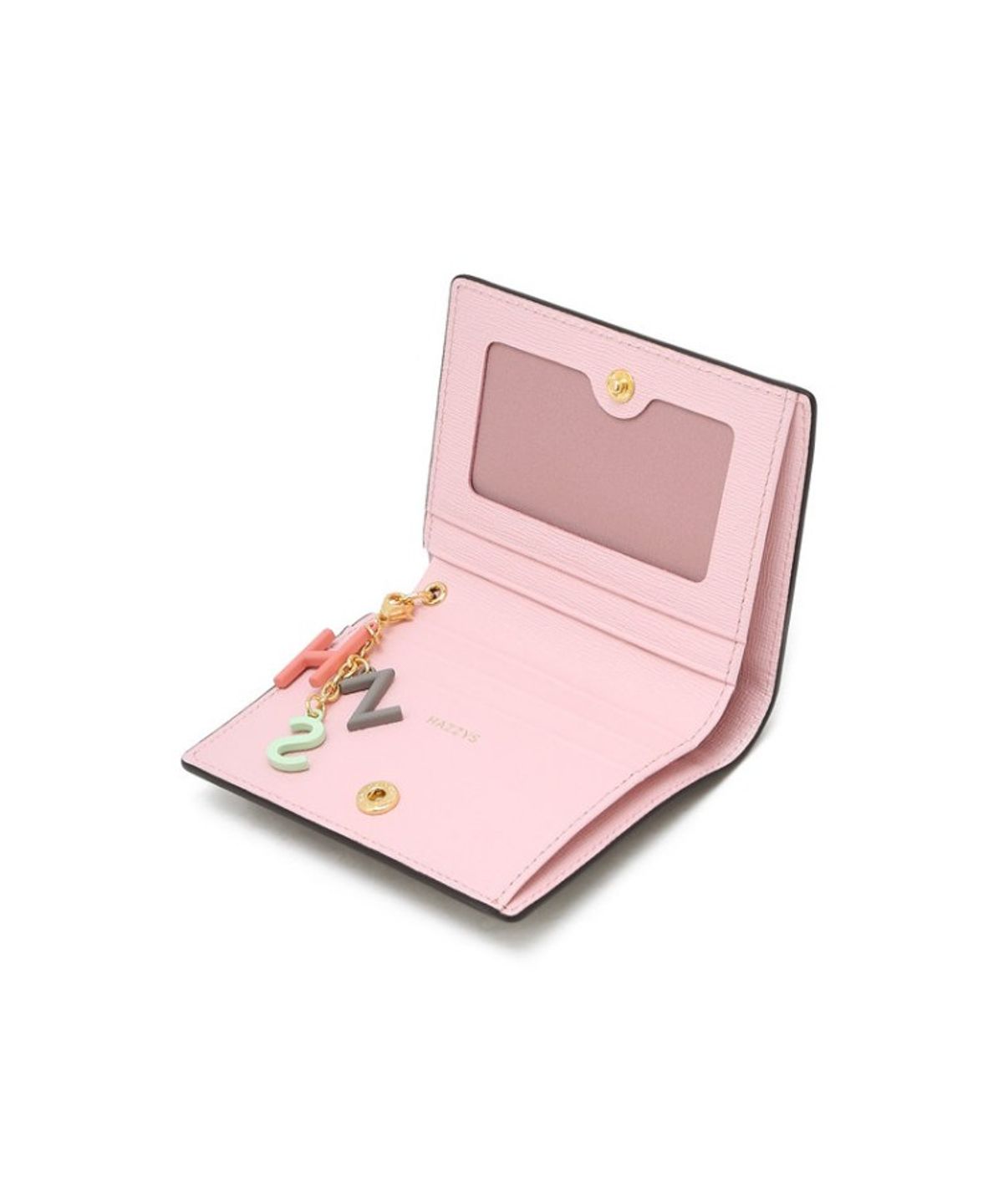 헤지스 여성 액세서리(HAZZYS WOMEN ACC) [26SS] [LEENA]블랙 가죽 골드퍼피 로고 레터링장식 2단 반지갑_HIWA6E613BK