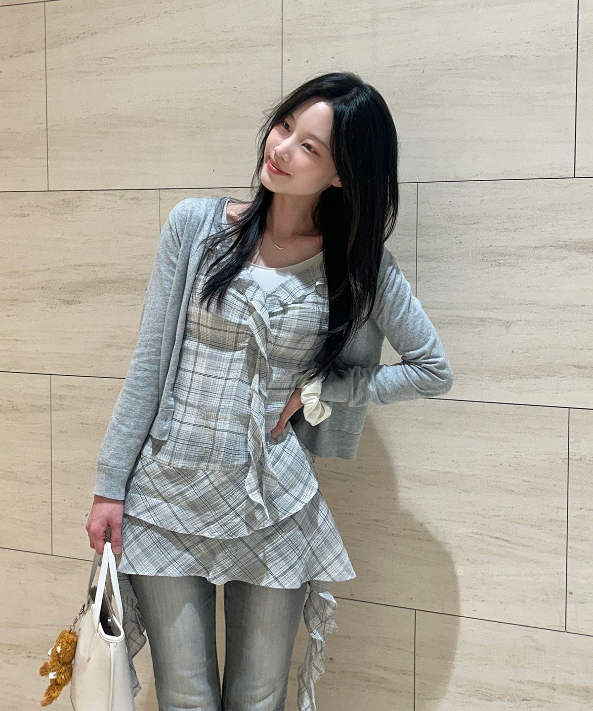 미쏘(MIXXO) 시스루 체크 레이어드 원피스_MIWOWG501G