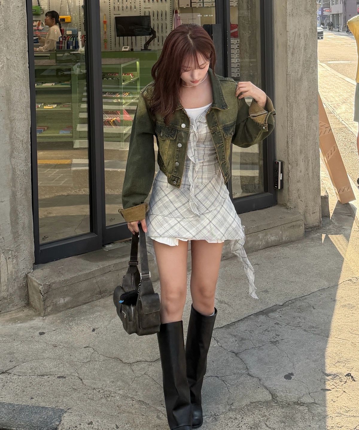 미쏘(MIXXO) 시스루 체크 레이어드 원피스_MIWOWG501G