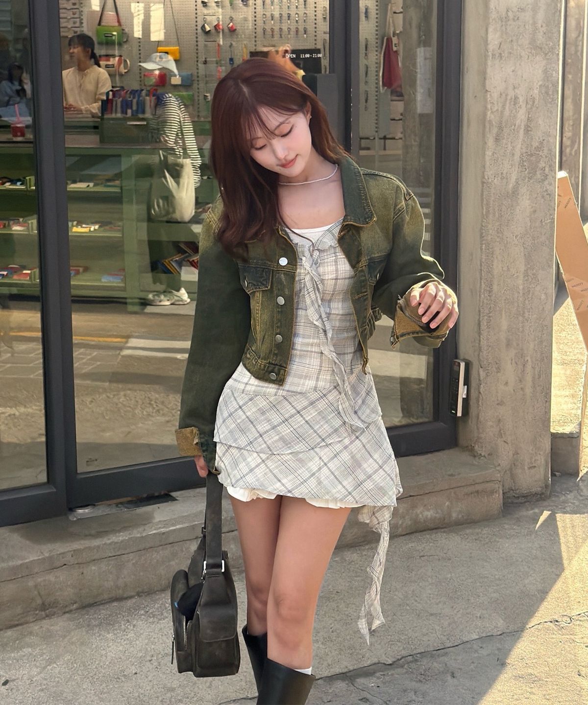 미쏘(MIXXO) 시스루 체크 레이어드 원피스_MIWOWG501G