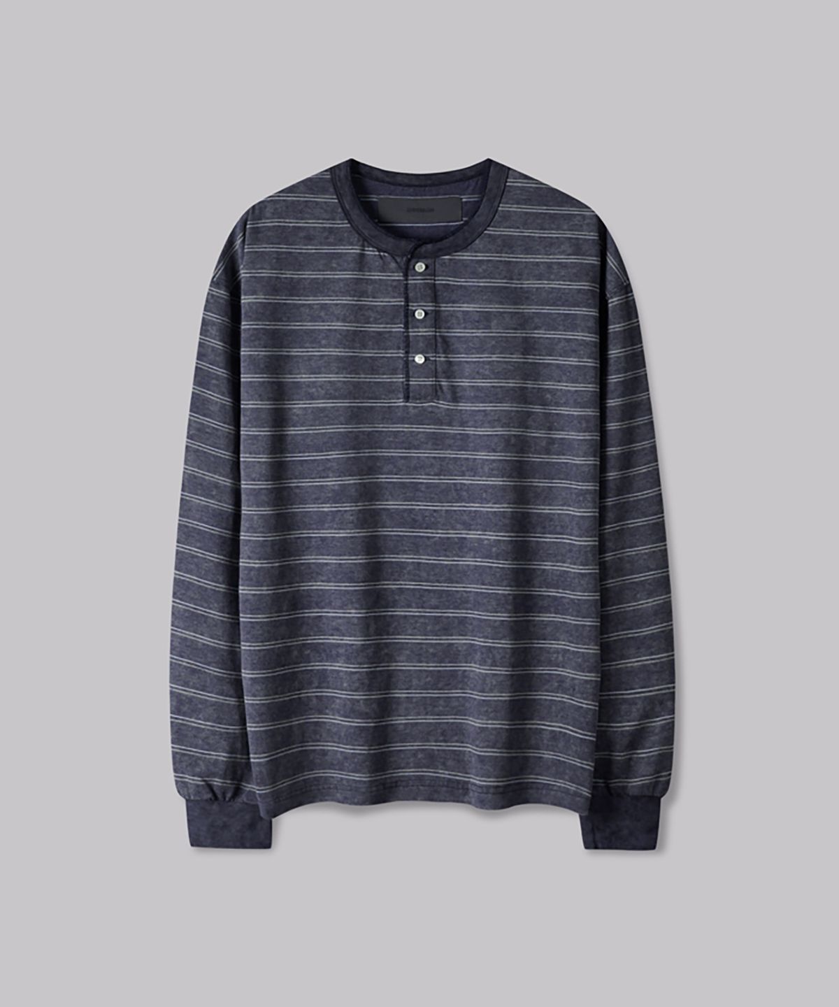 코너블레스(CORNERBLESS) WASHED STRIPE BLUE HENLEY NECK LONG SLEEVE