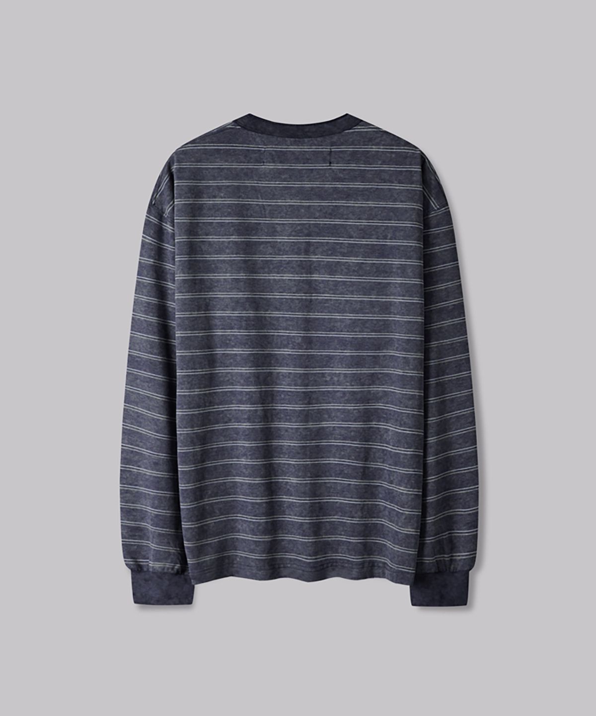 코너블레스(CORNERBLESS) WASHED STRIPE BLUE HENLEY NECK LONG SLEEVE