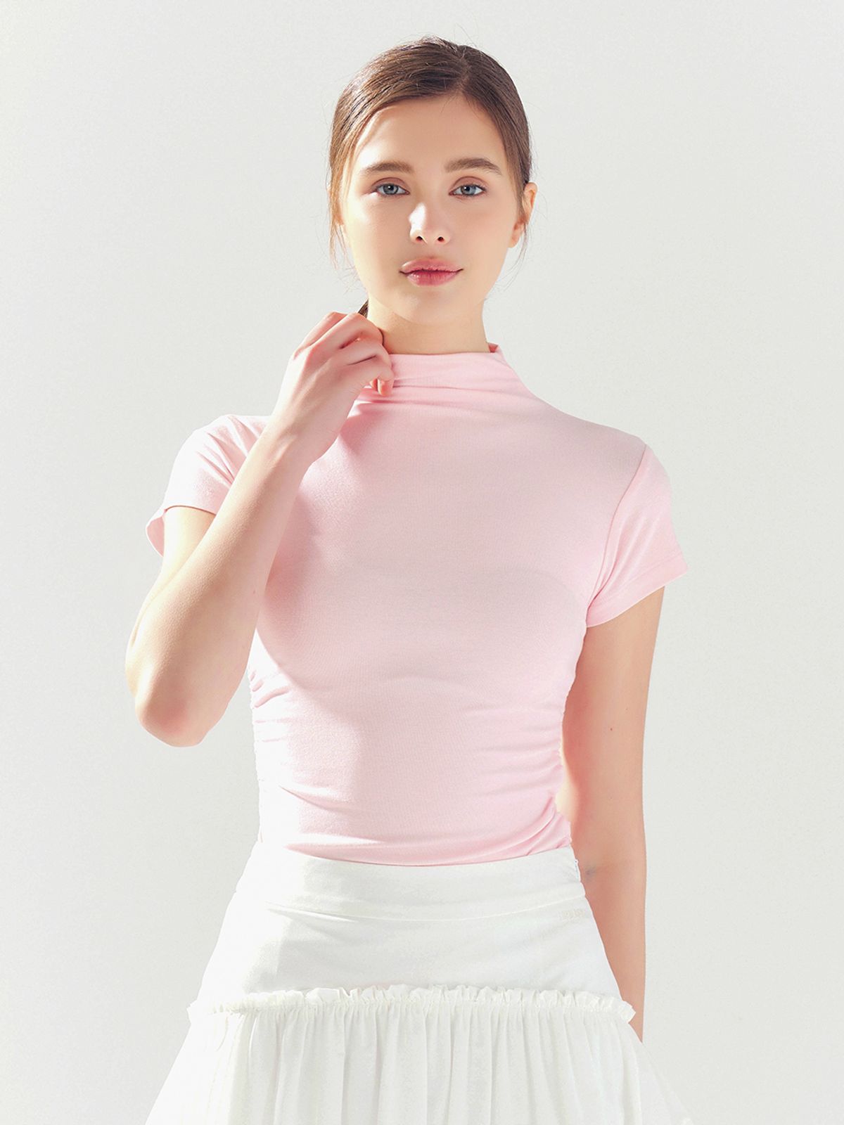 로드로아르(LORDLOAR) 쿨 슬림 셔링 모크넥 반팔 티셔츠 L/PINK