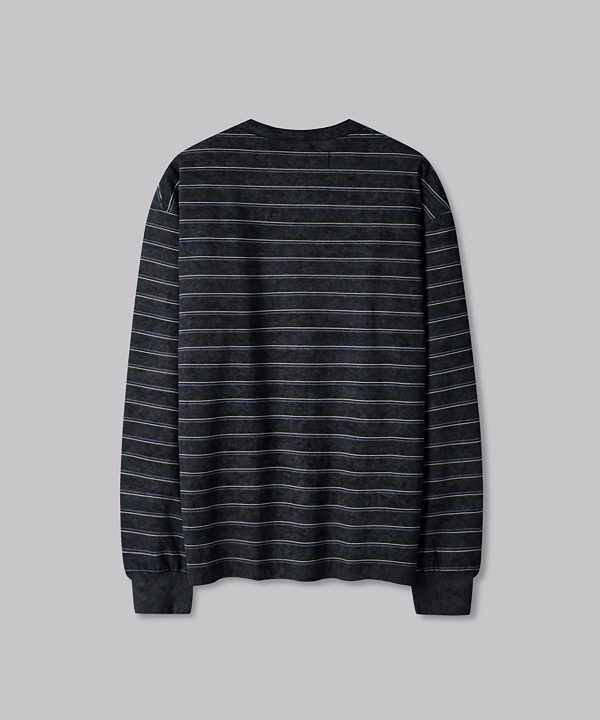 코너블레스(CORNERBLESS) WASHED STRIPE BLACK HENLEY NECK LONG SLEEVE