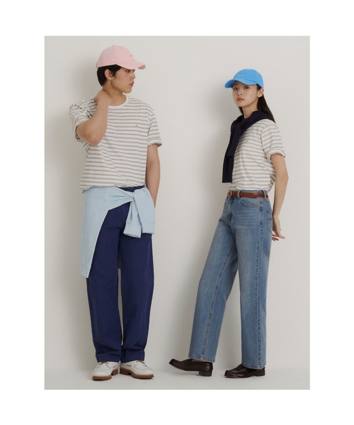 빈폴 멘(BEANPOLE MEN) 남녀공용 스트라이프 소로나 라운드넥 티셔츠  그레이