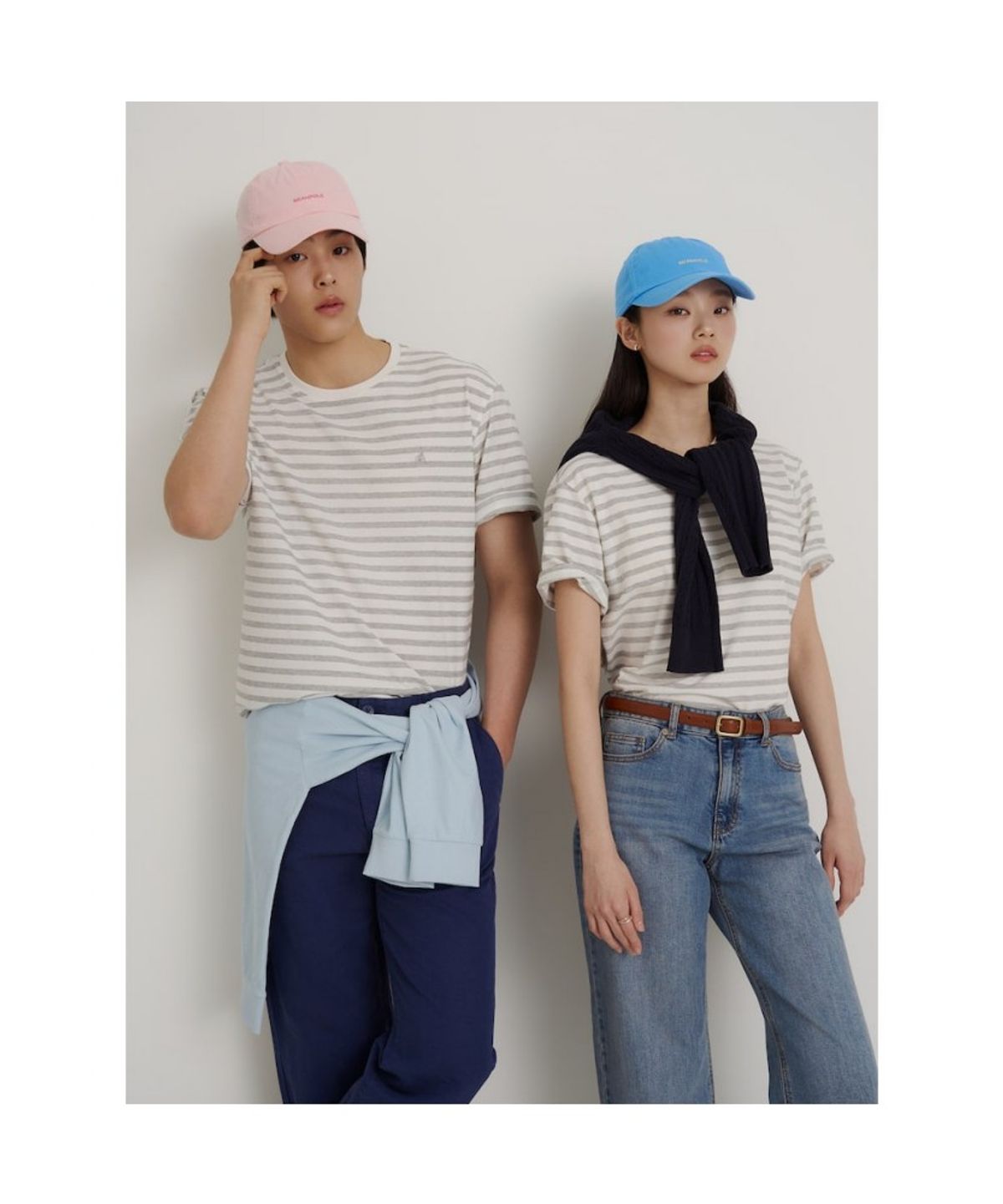 빈폴 멘(BEANPOLE MEN) 남녀공용 스트라이프 소로나 라운드넥 티셔츠  그레이