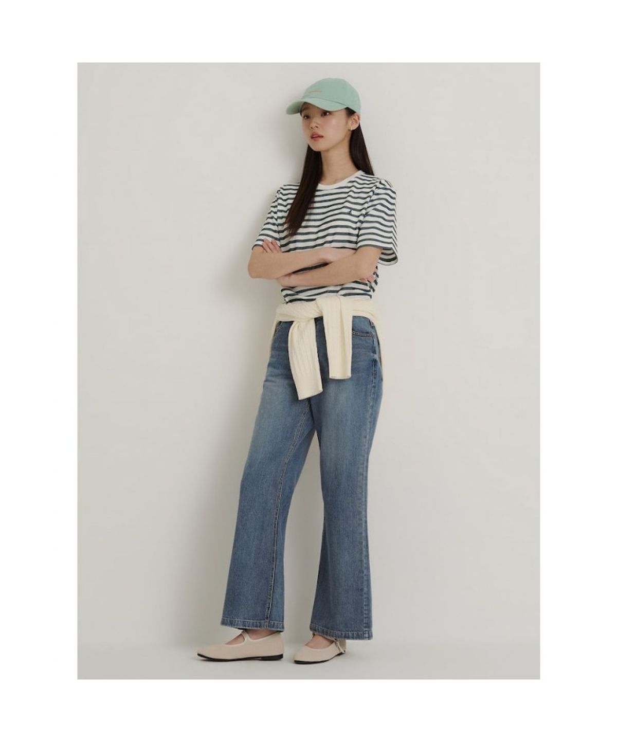 빈폴 멘(BEANPOLE MEN) 남녀공용 스트라이프 소로나 라운드넥 티셔츠  그린