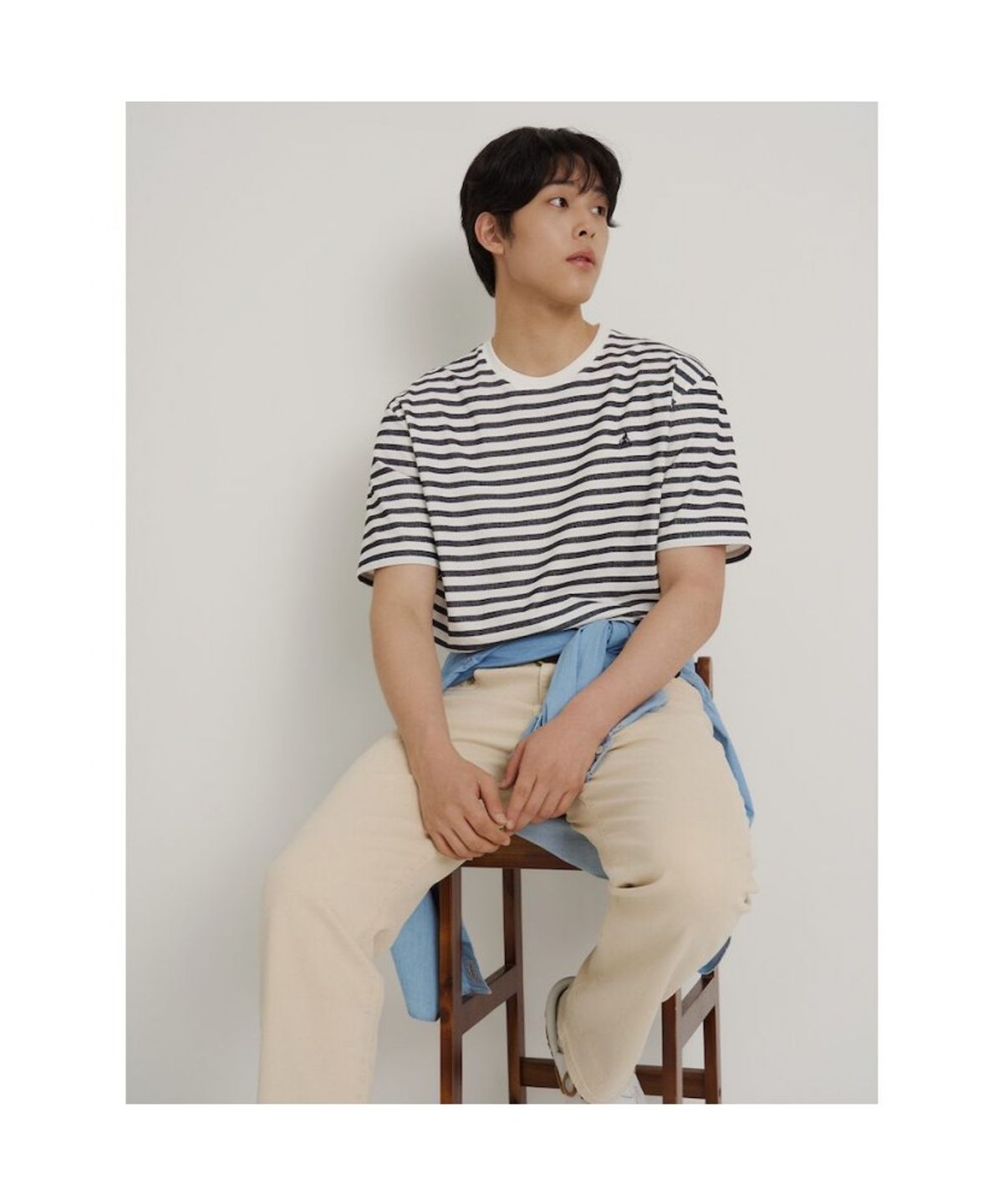 빈폴 멘(BEANPOLE MEN) 남녀공용 스트라이프 소로나 라운드넥 티셔츠  네이비