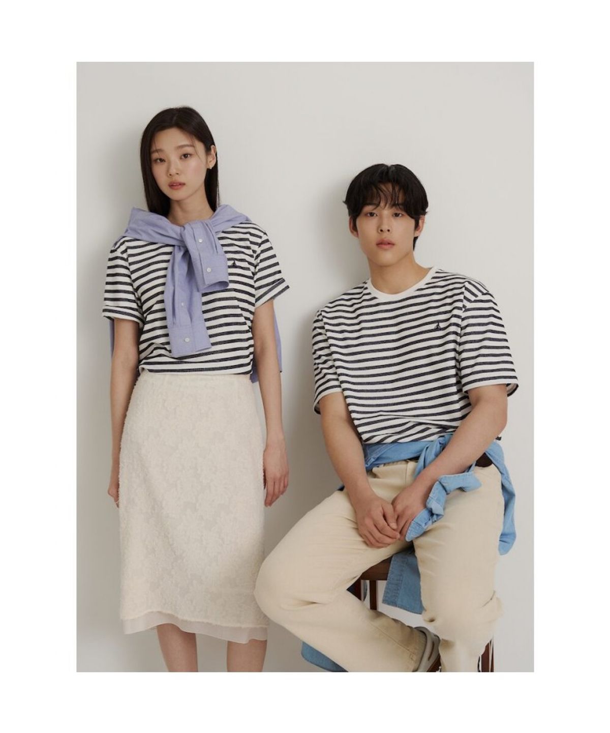 빈폴 멘(BEANPOLE MEN) 남녀공용 스트라이프 소로나 라운드넥 티셔츠  네이비