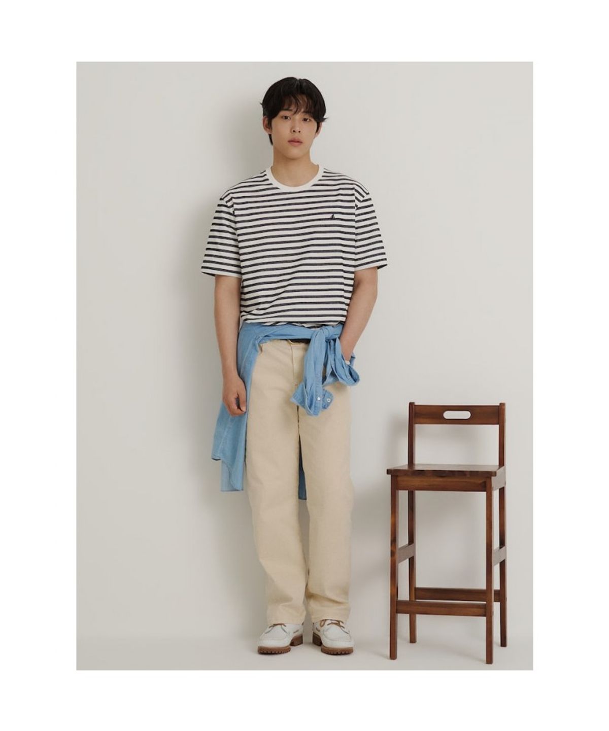 빈폴 멘(BEANPOLE MEN) 남녀공용 스트라이프 소로나 라운드넥 티셔츠  네이비