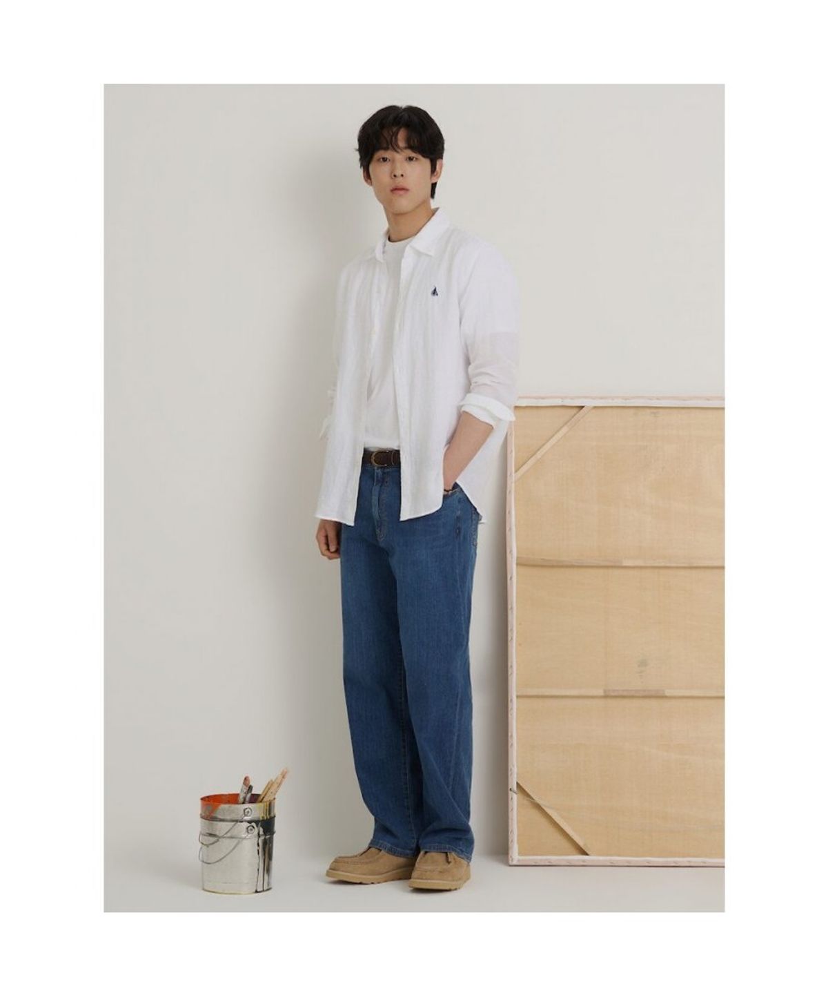 빈폴 멘(BEANPOLE MEN) 남녀공용 리넨 솔리드 셔츠  화이트