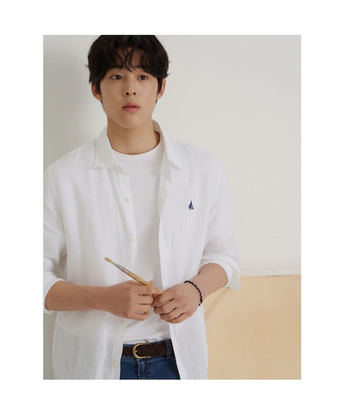 빈폴 멘(BEANPOLE MEN) 남녀공용 리넨 솔리드 셔츠  화이트