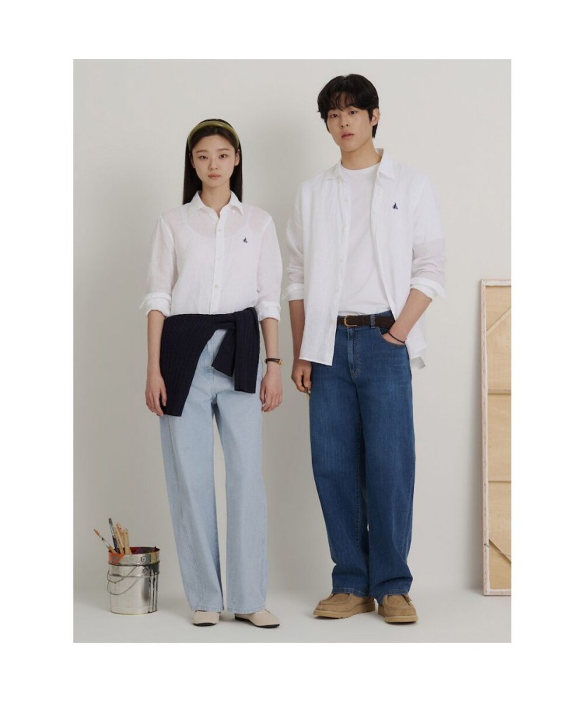 빈폴 멘(BEANPOLE MEN) 남녀공용 리넨 솔리드 셔츠  화이트