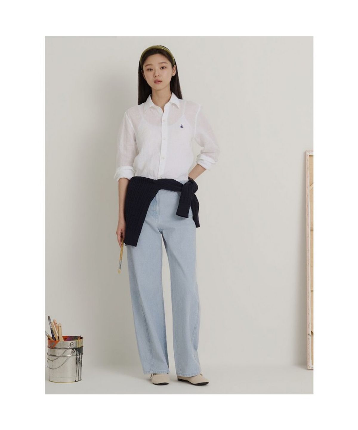 빈폴 멘(BEANPOLE MEN) 남녀공용 리넨 솔리드 셔츠  화이트