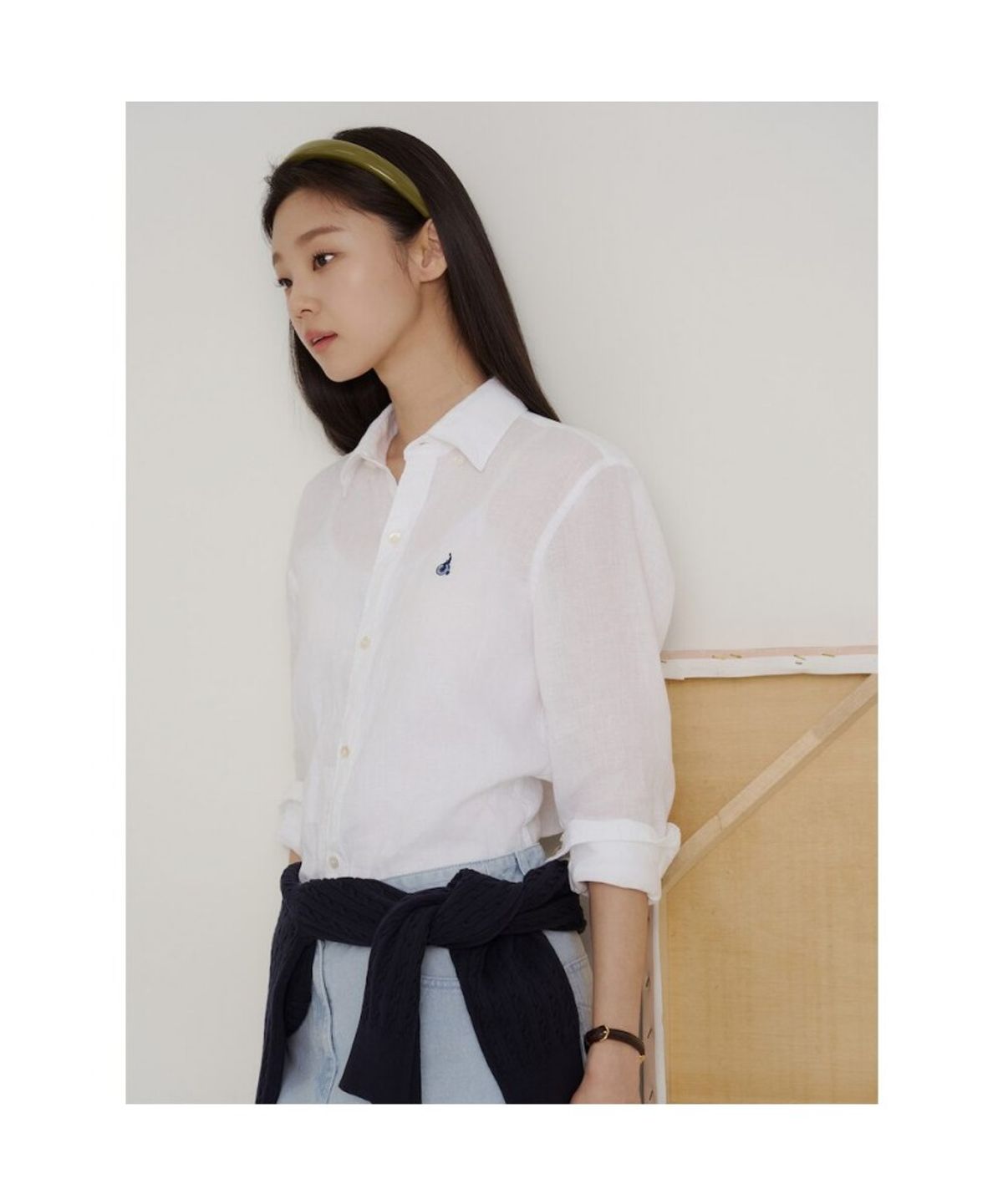 빈폴 멘(BEANPOLE MEN) 남녀공용 리넨 솔리드 셔츠  화이트