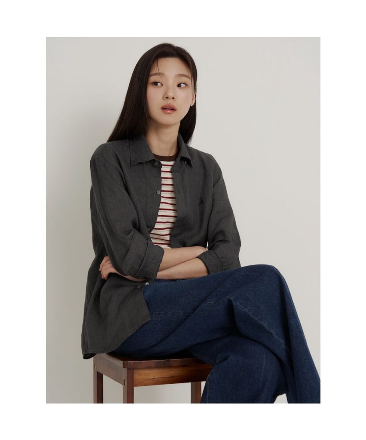 빈폴 멘(BEANPOLE MEN) 남녀공용 리넨 솔리드 셔츠  애쉬