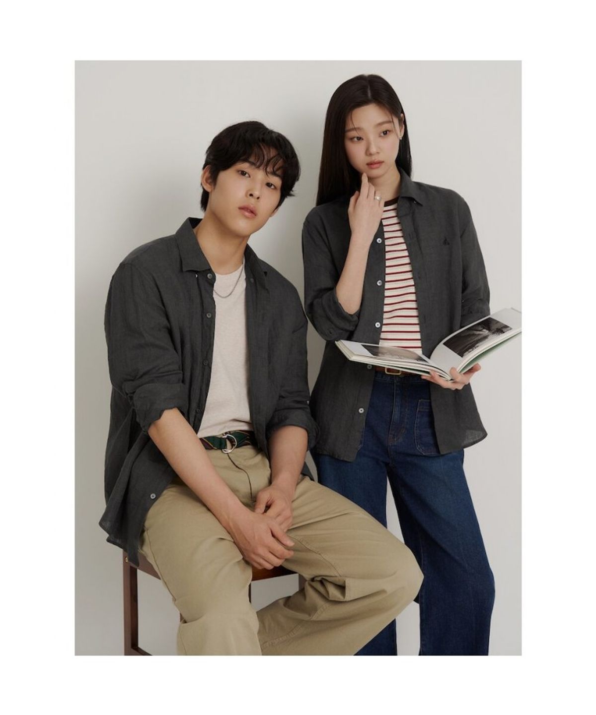 빈폴 멘(BEANPOLE MEN) 남녀공용 리넨 솔리드 셔츠  애쉬