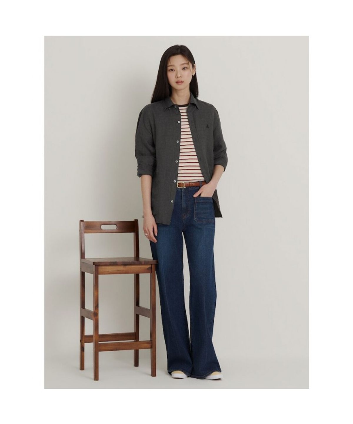 빈폴 멘(BEANPOLE MEN) 남녀공용 리넨 솔리드 셔츠  애쉬