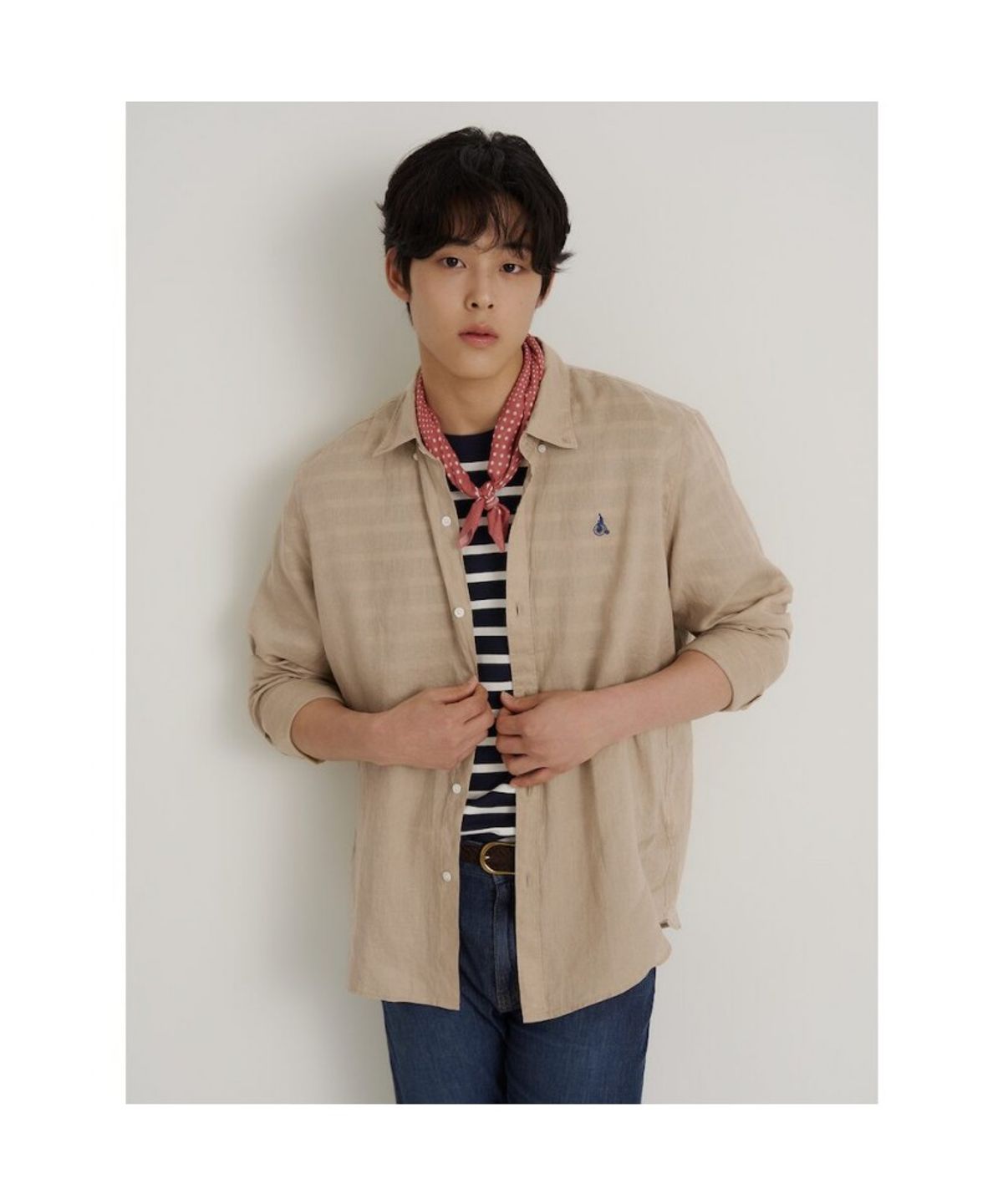 빈폴 멘(BEANPOLE MEN) 남녀공용 리넨 솔리드 셔츠  베이지