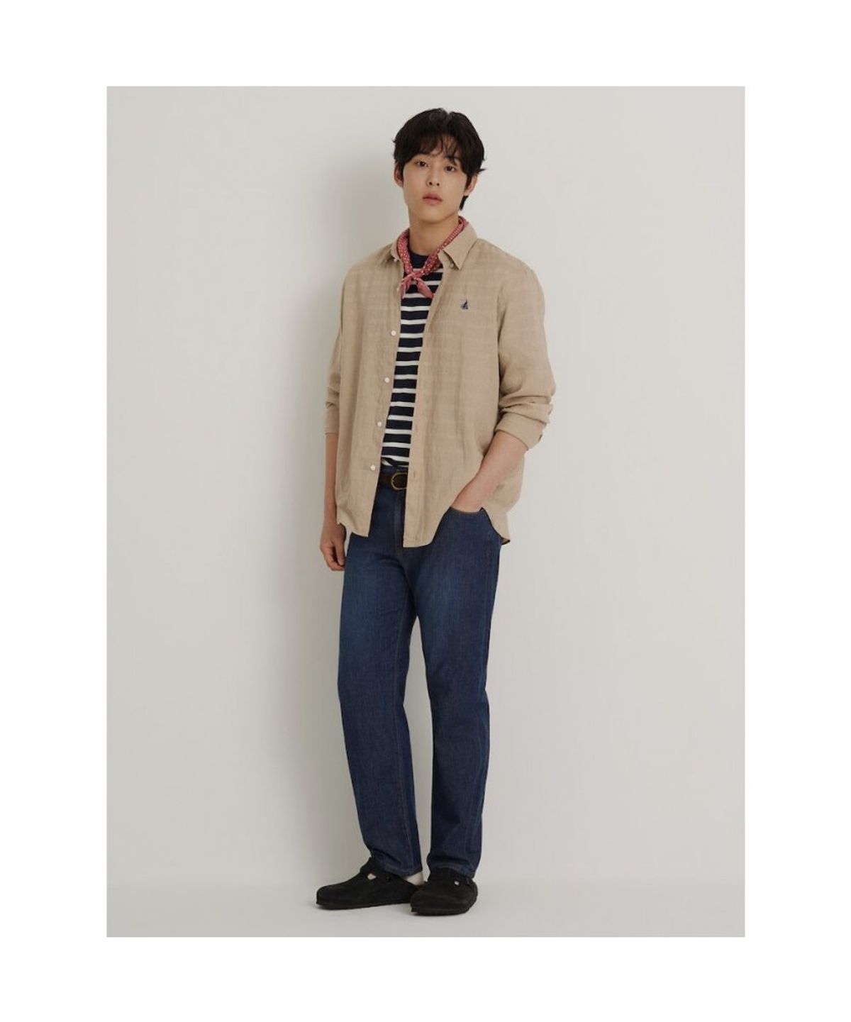 빈폴 멘(BEANPOLE MEN) 남녀공용 리넨 솔리드 셔츠  베이지
