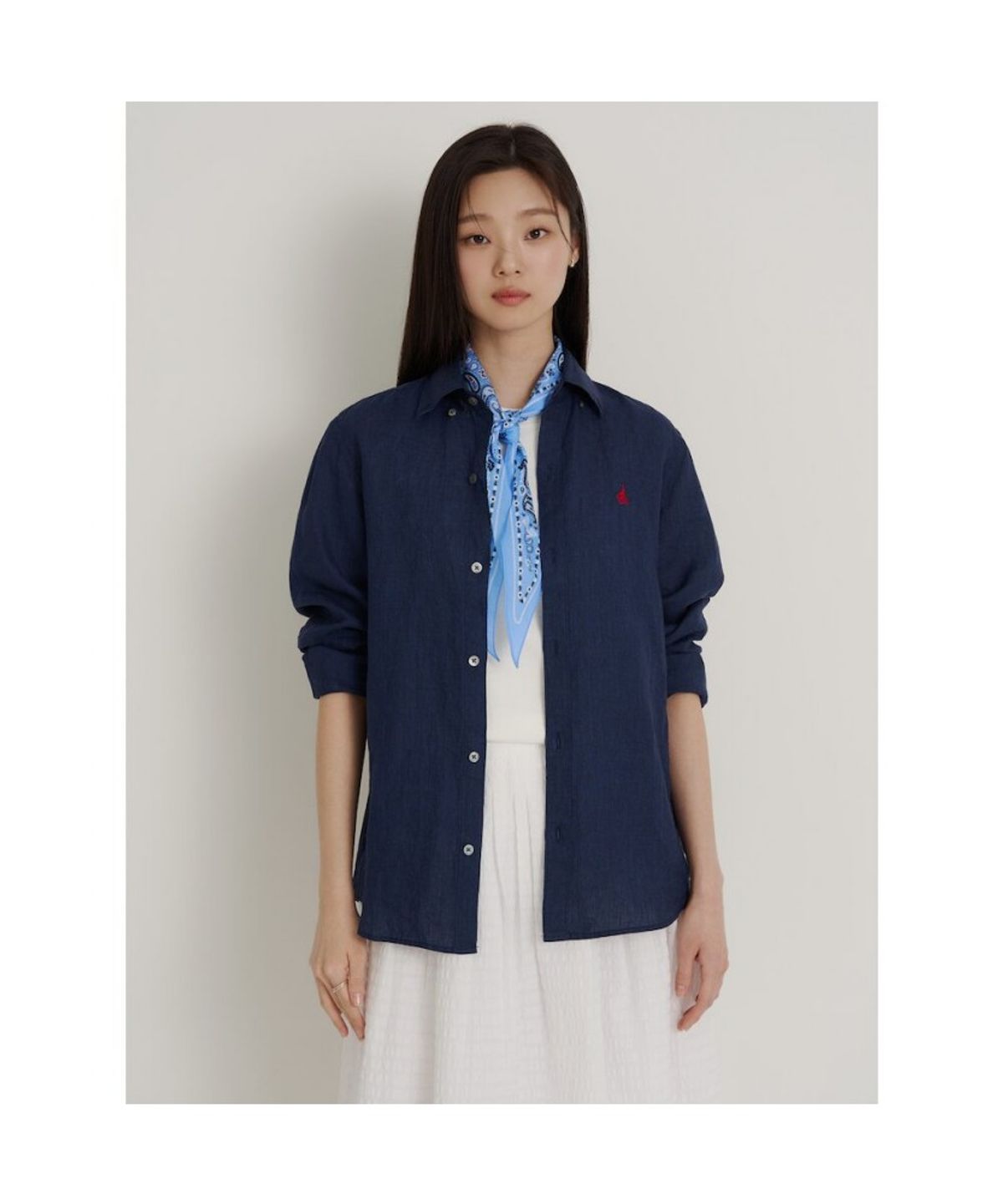 빈폴 멘(BEANPOLE MEN) 남녀공용 리넨 솔리드 셔츠  네이비