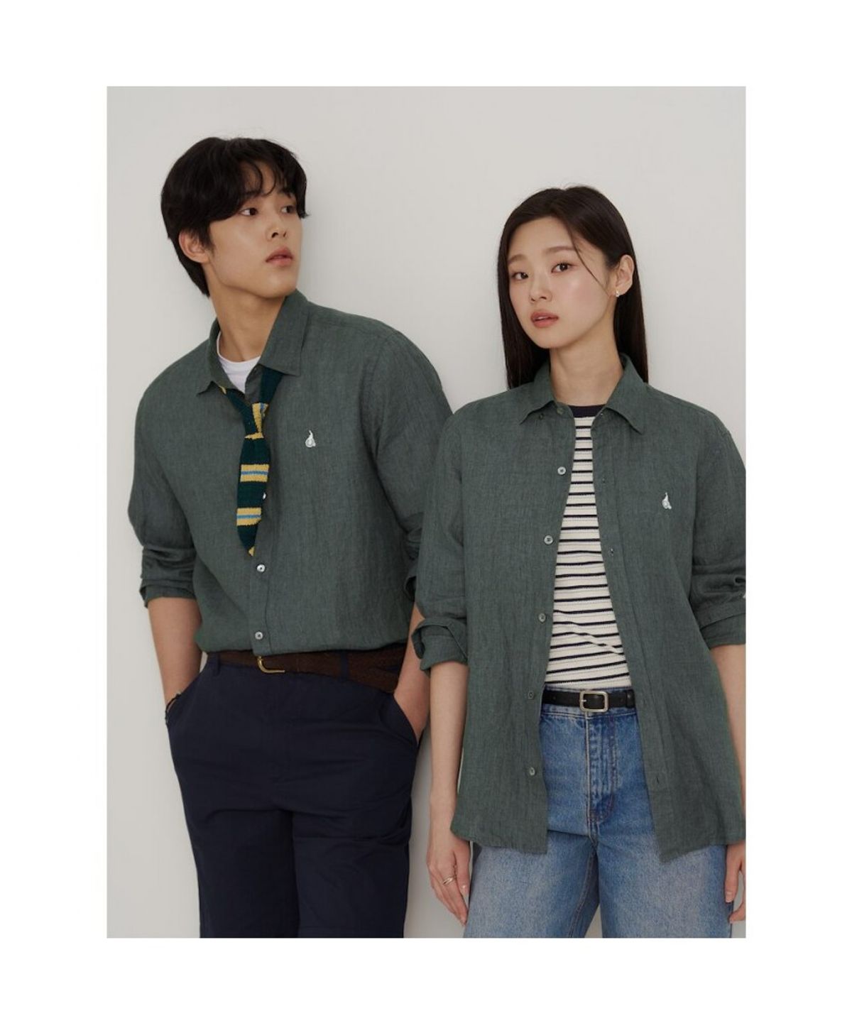 빈폴 멘(BEANPOLE MEN) 남녀공용 리넨 솔리드 셔츠  카키