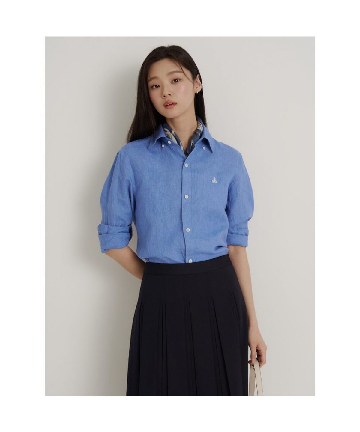빈폴 멘(BEANPOLE MEN) 남녀공용 리넨 솔리드 셔츠  스카이 블루