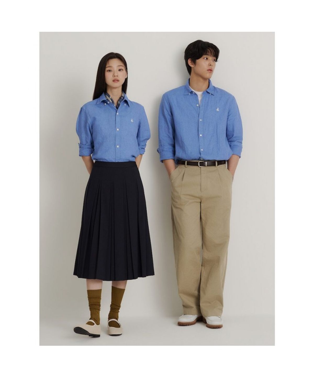 빈폴 멘(BEANPOLE MEN) 남녀공용 리넨 솔리드 셔츠  스카이 블루